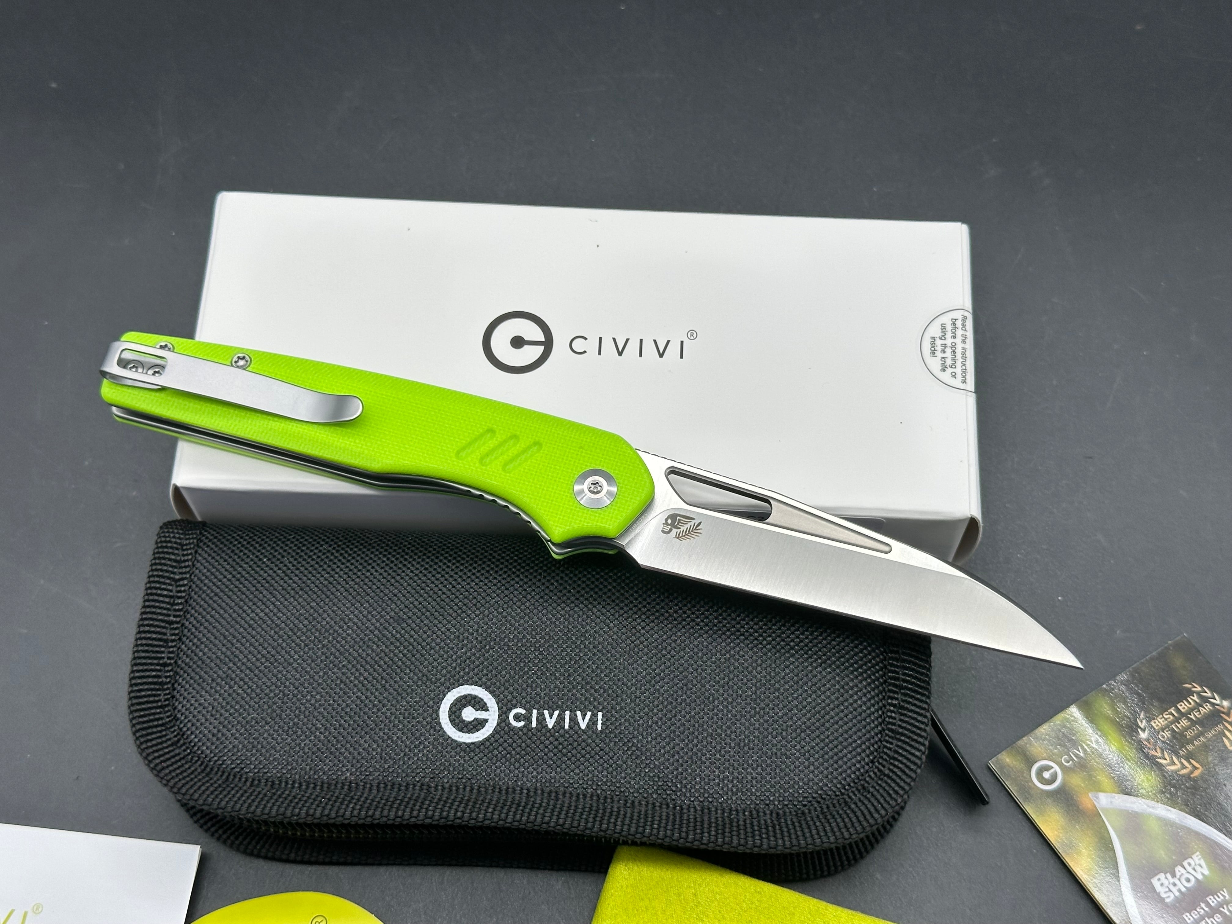 CIVIVI GUILE FLUORESCENT GREEN G10 HANDLE 14C28N PLAIN EDGE SATIN FINISH