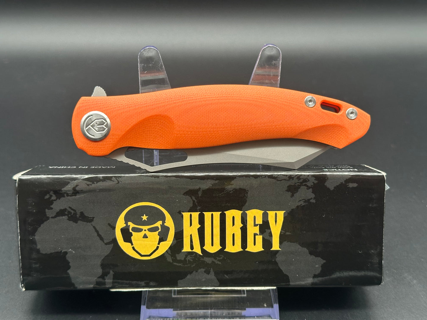 KUBEY DRAKE FOLDING KNIFE ORANGE G10 HANDLE AUS-10