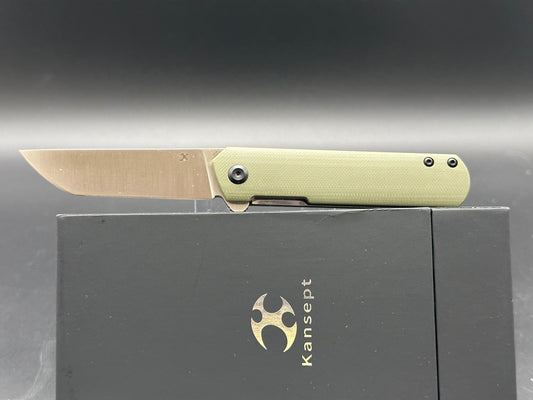 KANSEPT FOOSA FOLDING KNIFE OD GREEN G10 HANDLE 154CM PLAIN EDGE