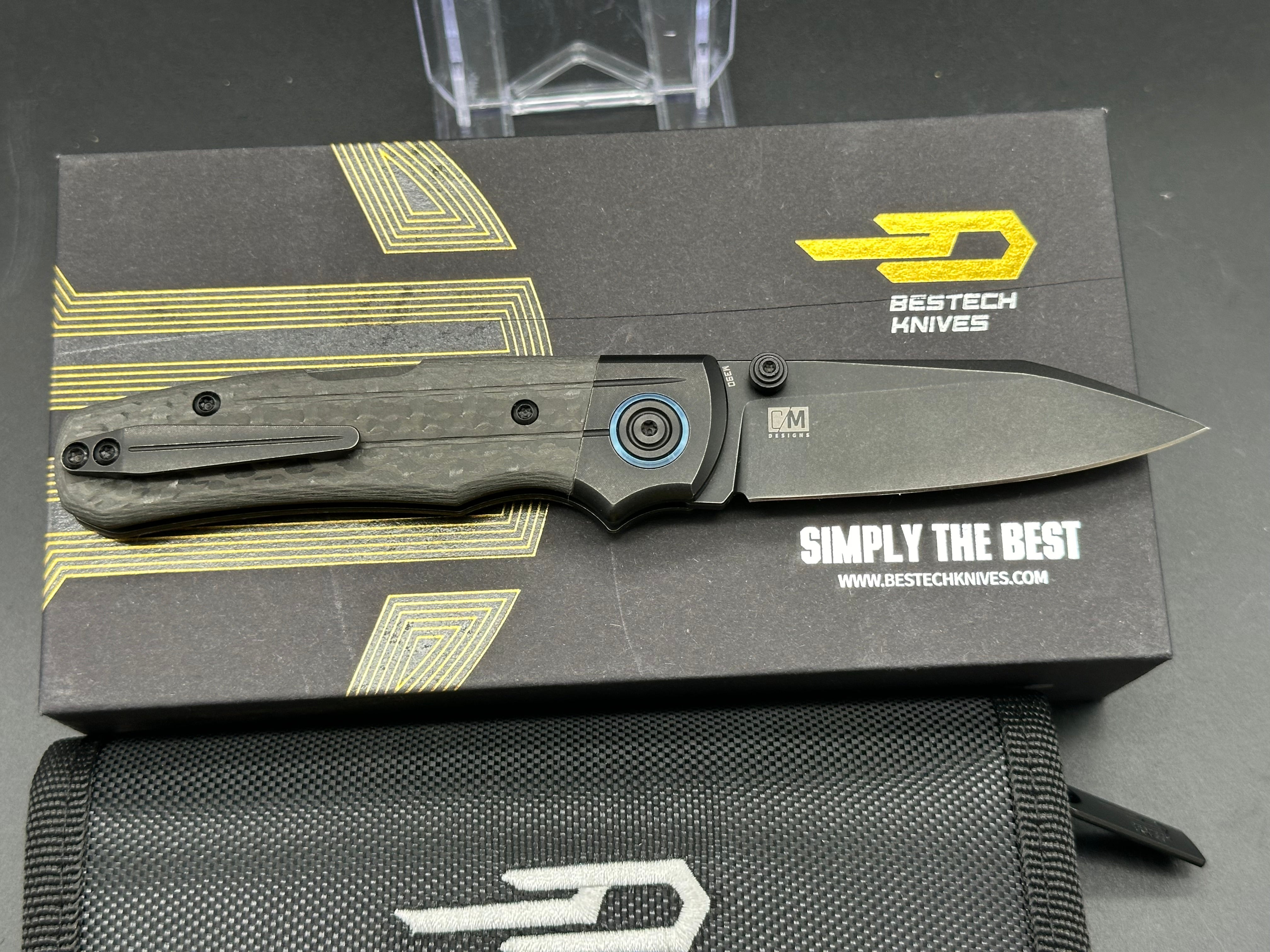 BESTECH TONIC BLACK TITANIUM/CARBON FIBER HANDLE M390 BLACK STONEWASH FINISH