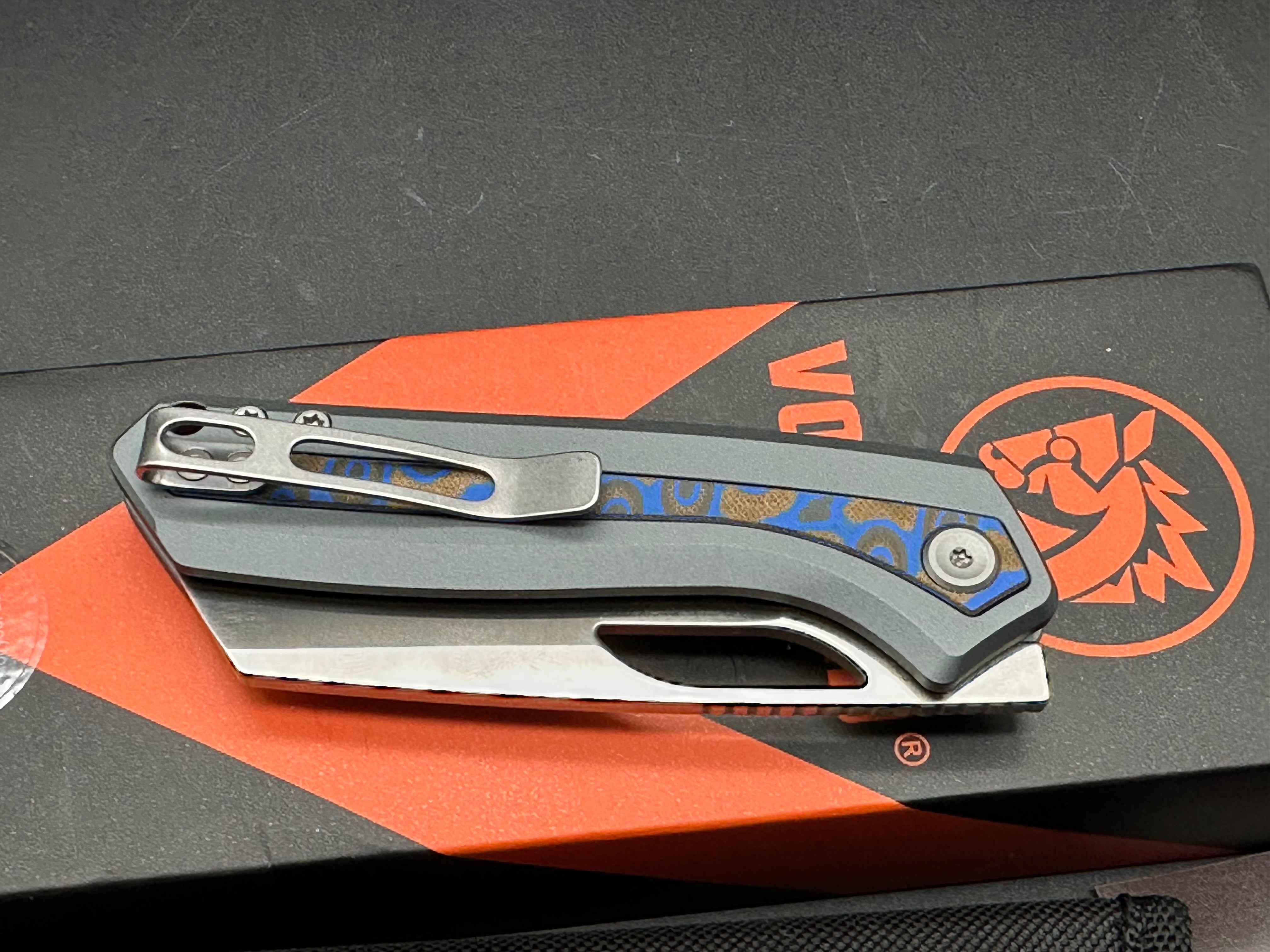 VOSTEED KROC TOP LINER LOCK ALUMINUM AND OCEAN MICARTA HANDLE S35VN BLADE