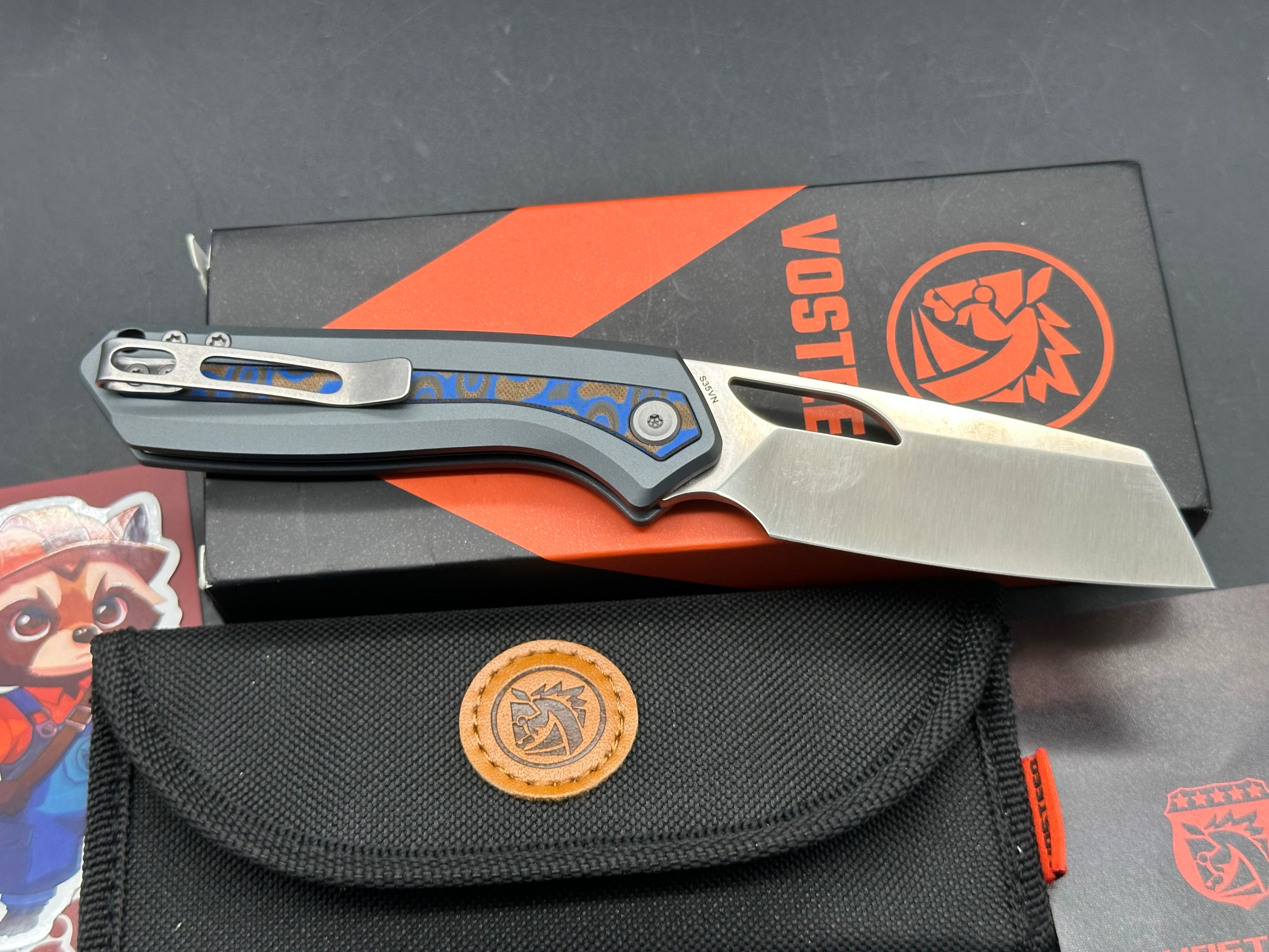 VOSTEED KROC TOP LINER LOCK ALUMINUM AND OCEAN MICARTA HANDLE S35VN BLADE