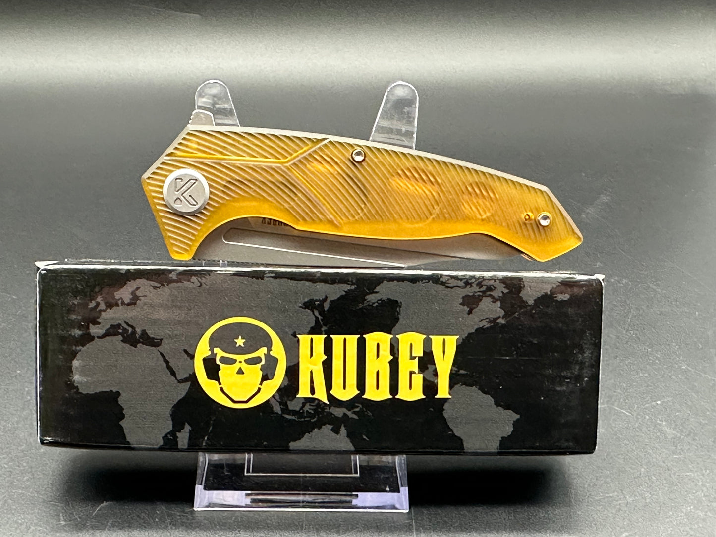 KUBEY RBC-1 FOLDING KNIFE ULTEM HANDLE 14C28N PLAIN EDGE STONEWASH FINISH KU373D