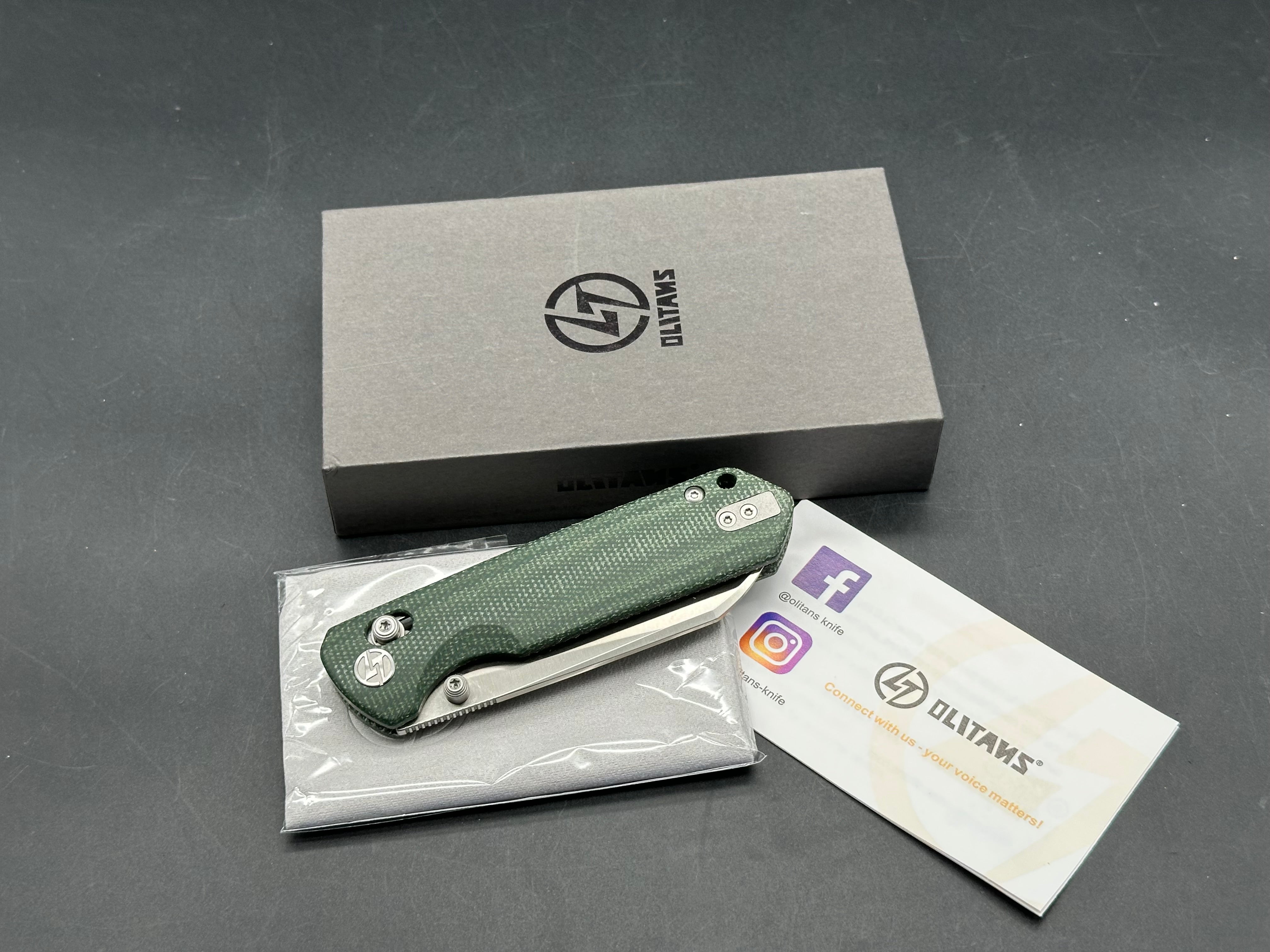 Olitans King Penguin Folding Knife Green Micarta 14C28N Crossbar Lock-Thumb Stud