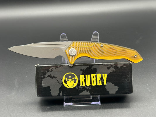 KUBEY RBC-1 FOLDING KNIFE ULTEM HANDLE 14C28N PLAIN EDGE STONEWASH FINISH KU373D