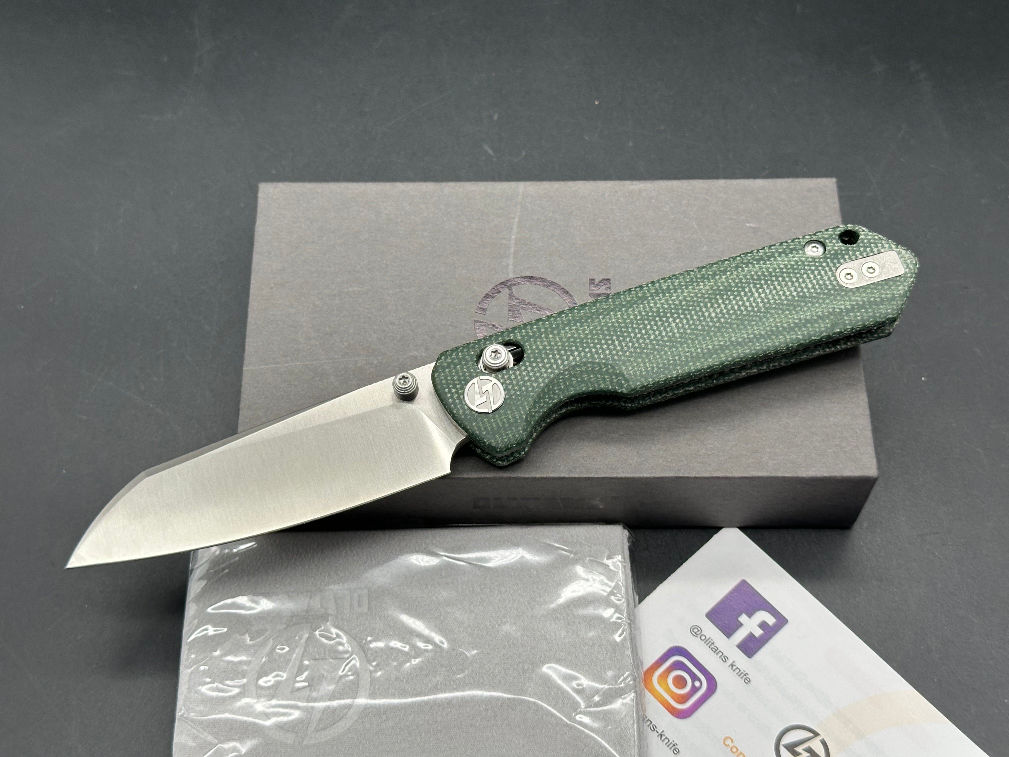 Olitans King Penguin Folding Knife Green Micarta 14C28N Crossbar Lock-Thumb Stud