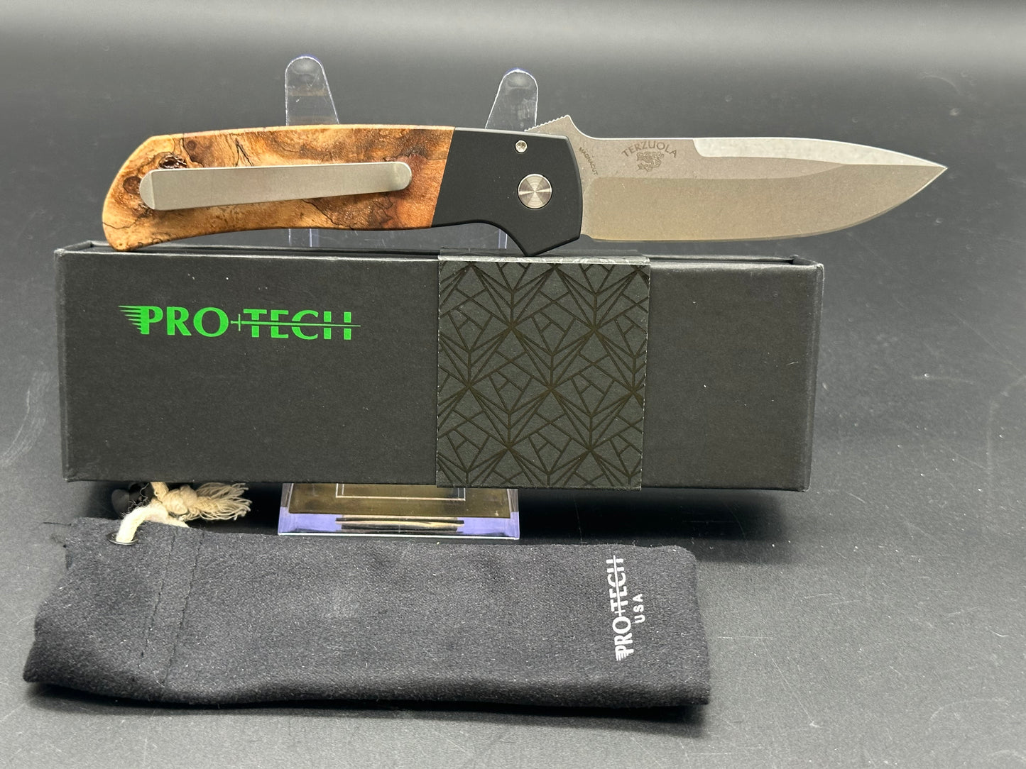 ProTech Terzuola ATCF Automatic Knife Maple Burl Inlay (3.5" Stonewash)