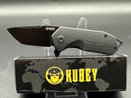 KUBEY CAMPE FLIPPER FOLDING KNIFE BLACK G10 HANDLE D2 PLAIN EDGE