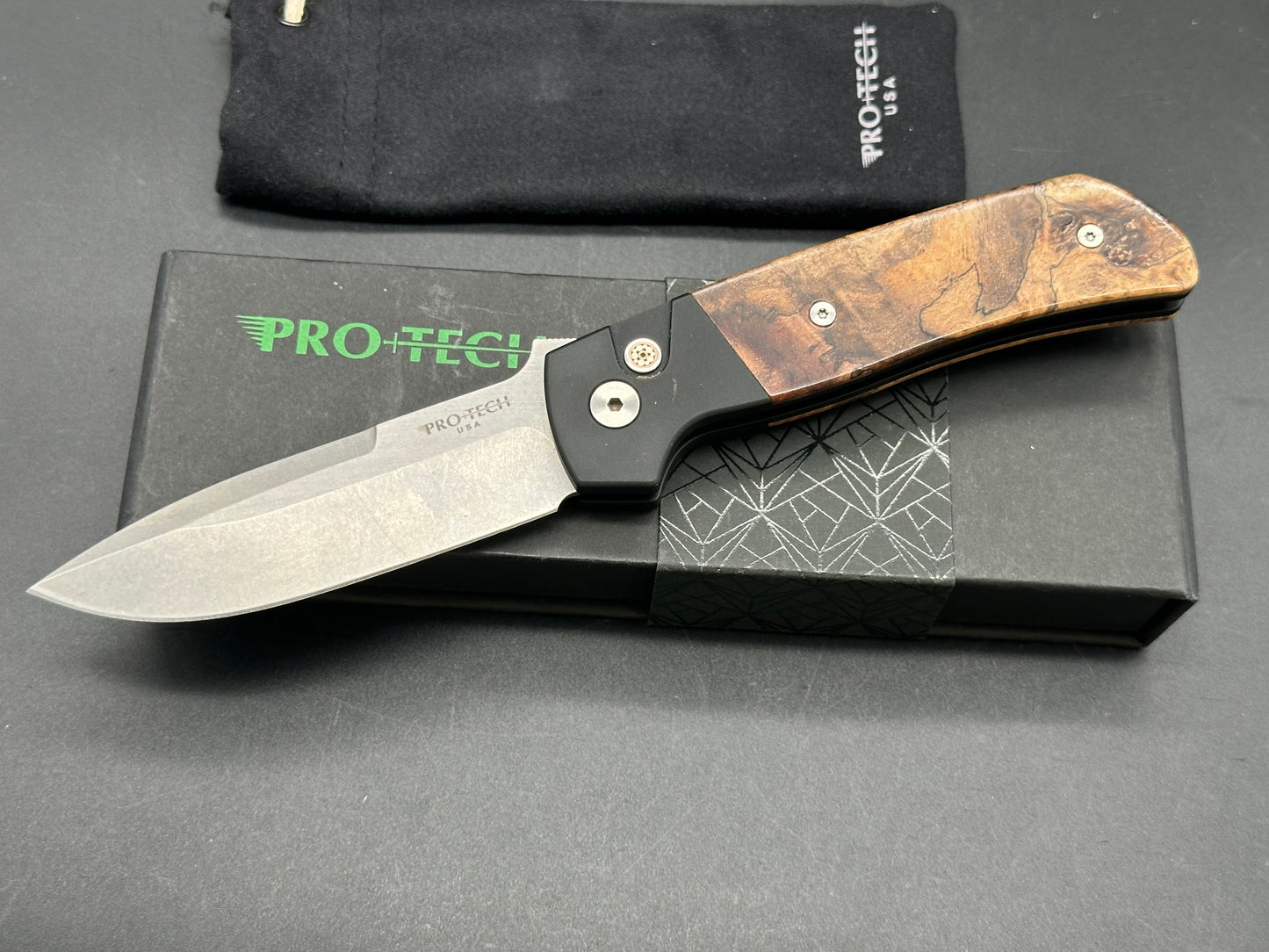 ProTech Terzuola ATCF Automatic Knife Maple Burl Inlay (3.5" Stonewash)