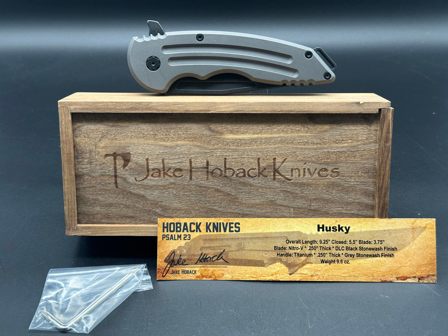 Jake Hoback Knives Husky Grey titanium stonewash Grooved Ti Handle