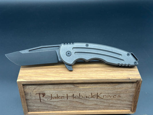 Jake Hoback Knives Husky Grey titanium stonewash Grooved Ti Handle