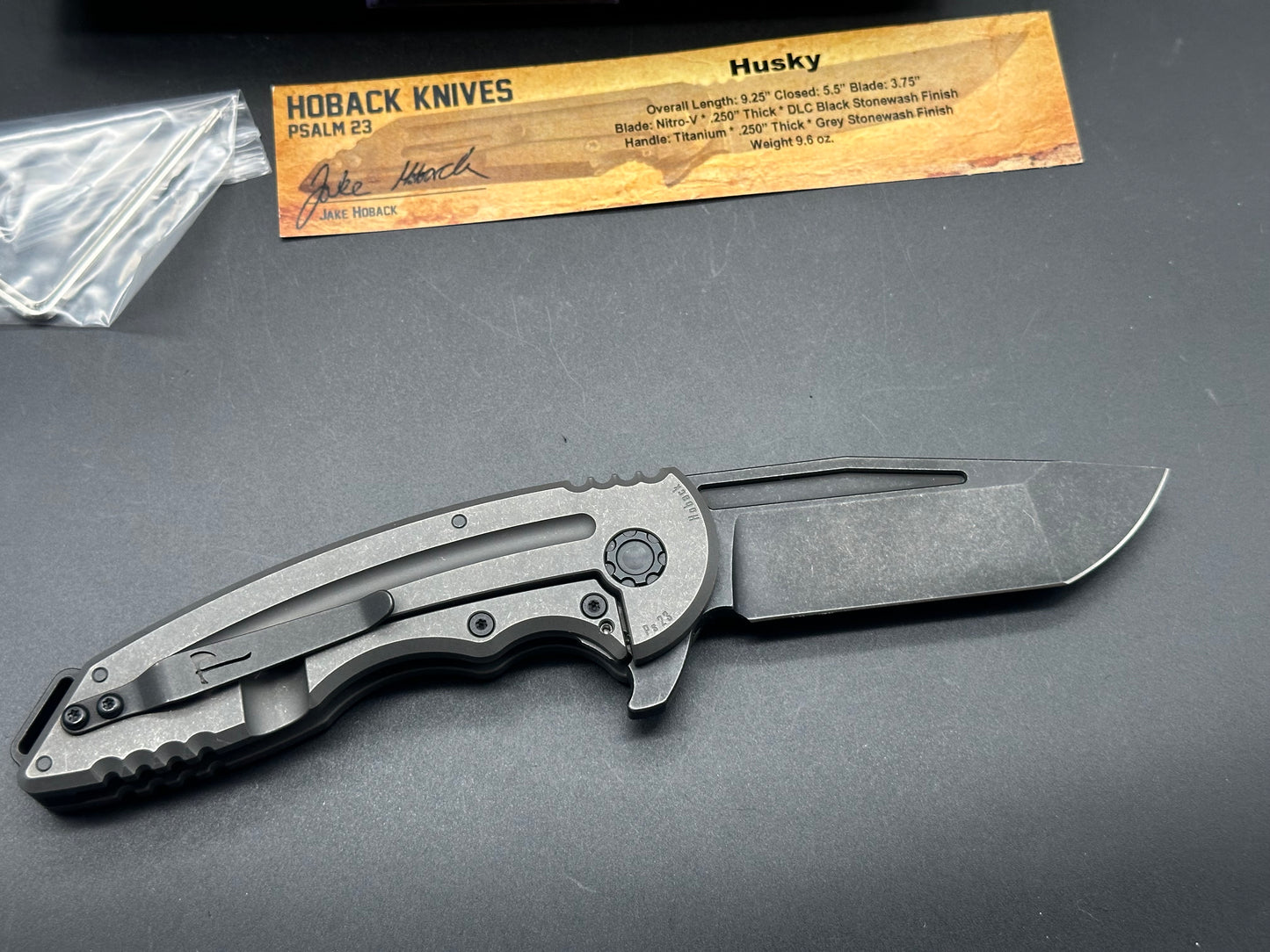 Jake Hoback Knives Husky Grey titanium stonewash Grooved Ti Handle