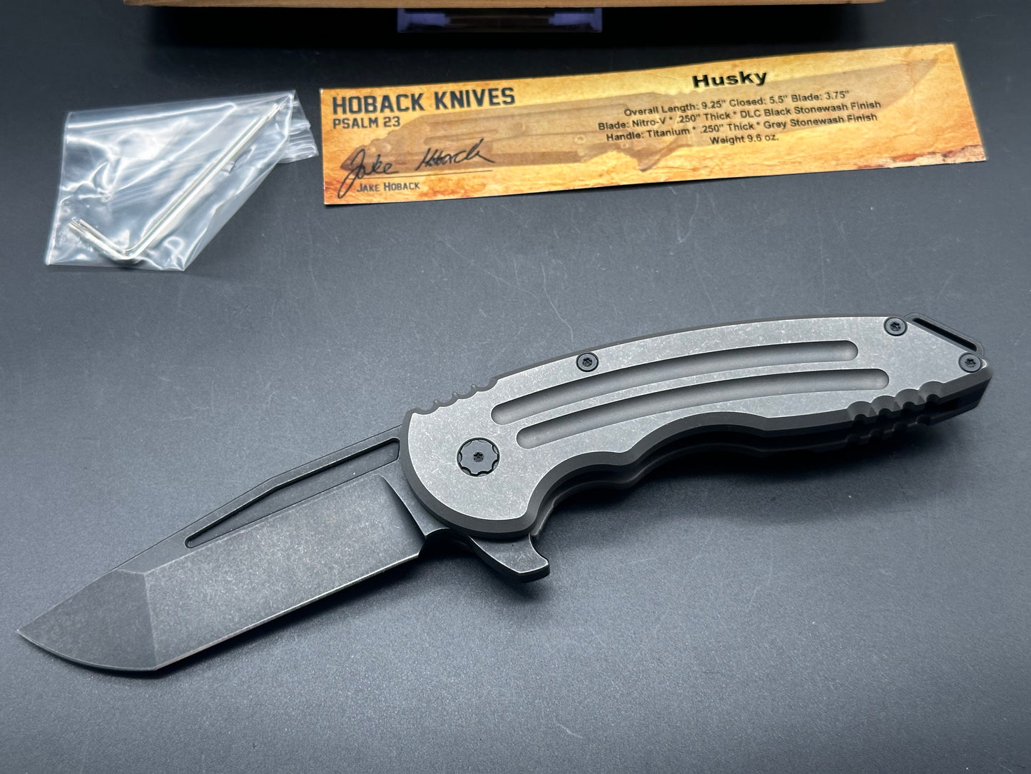 Jake Hoback Knives Husky Grey titanium stonewash Grooved Ti Handle