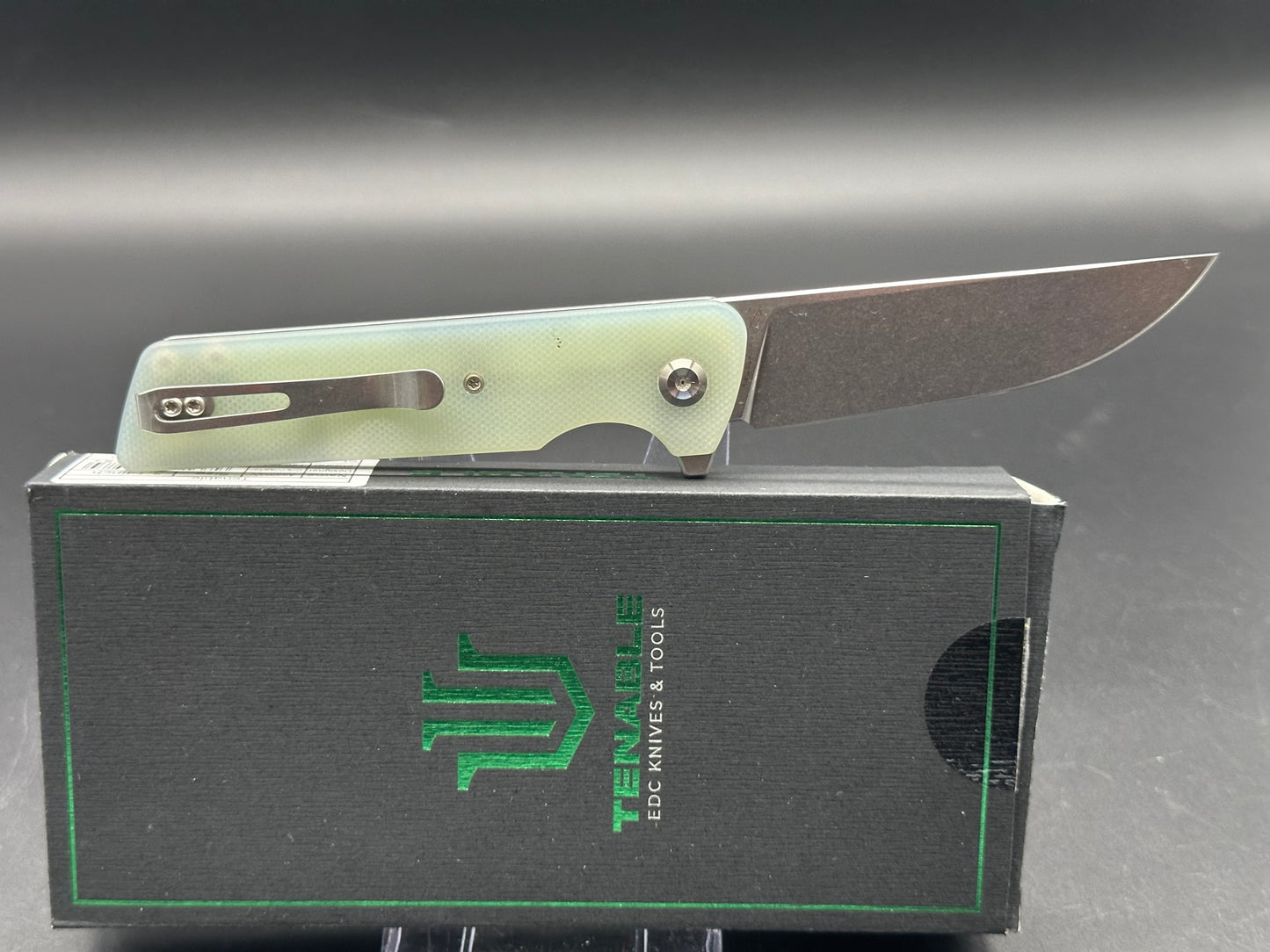 TENABLE ANOMALY FOLDING KNIFE JADE G10 HANDLE NITRO-V PLAIN EDGE STONEWASH FINISH