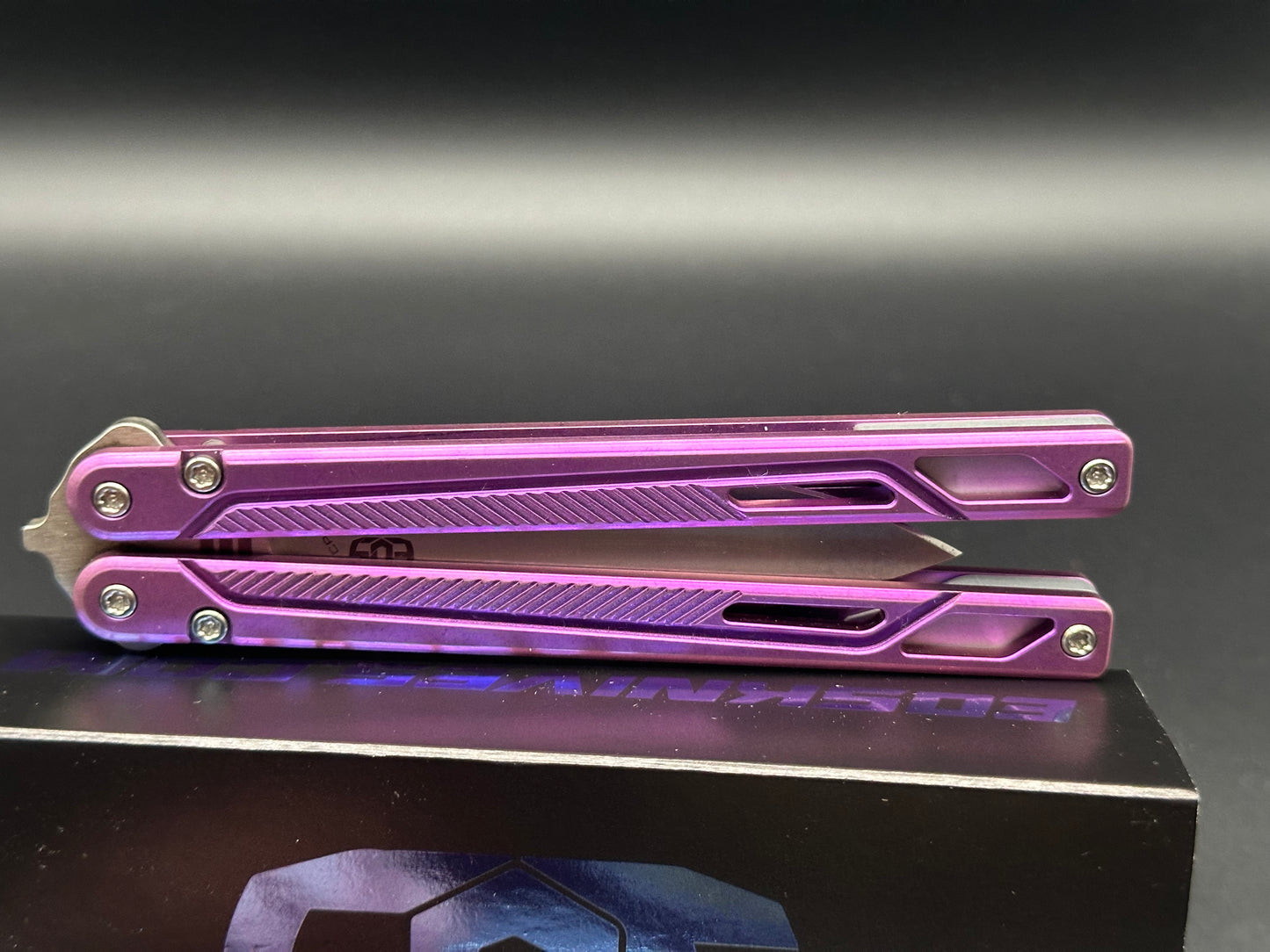 EOS - Serpent Balisong Purple Ti Handles Spear Point CPM-S30V