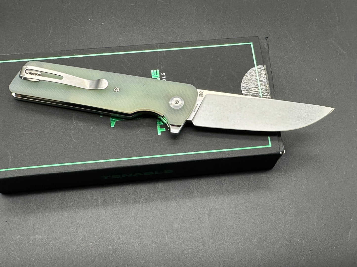 TENABLE ANOMALY FOLDING KNIFE JADE G10 HANDLE NITRO-V PLAIN EDGE STONEWASH FINISH