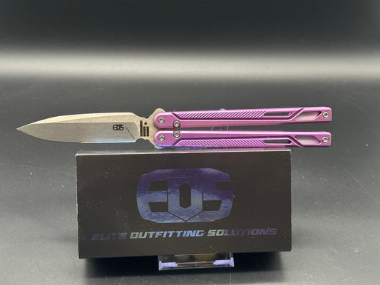 EOS - Serpent Balisong Purple Ti Handles Spear Point CPM-S30V