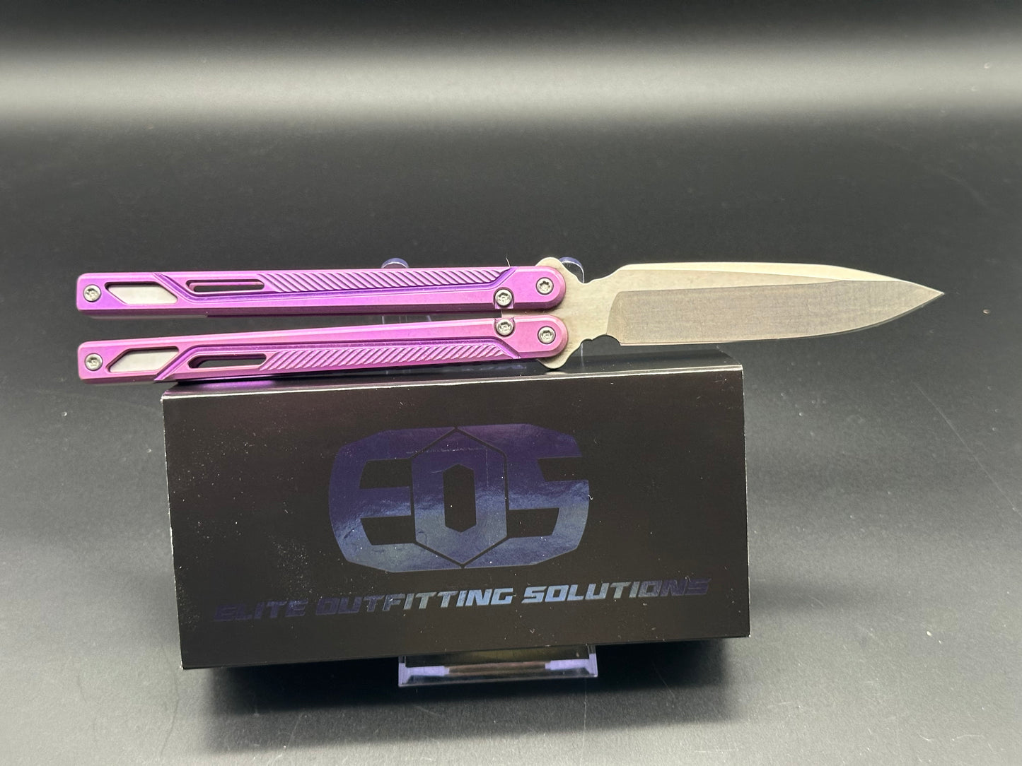 EOS - Serpent Balisong Purple Ti Handles Spear Point CPM-S30V