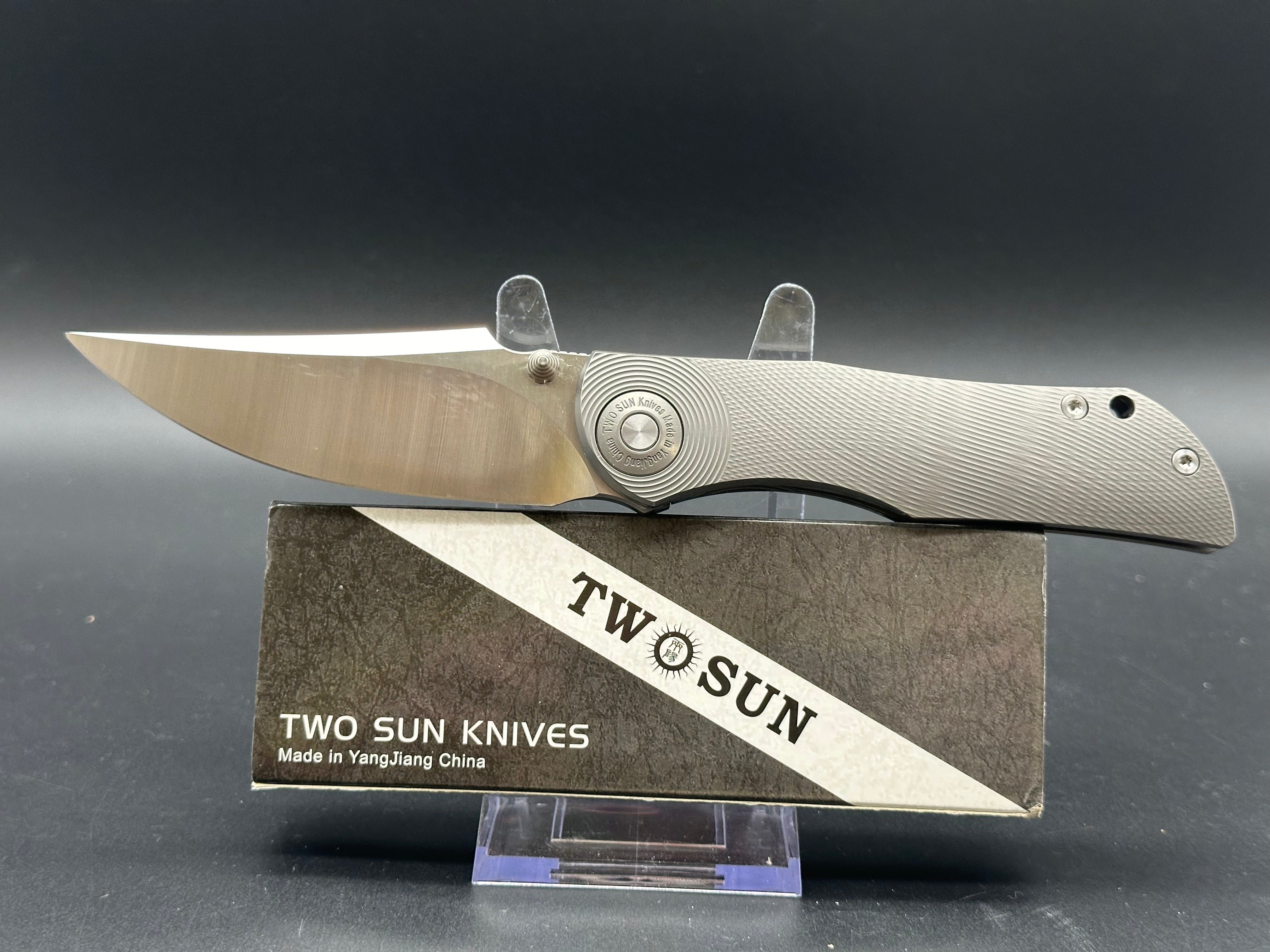 TWOSUN TS269-M390 GRAY TITANIUM HANDLE M390 PLAIN EDGE