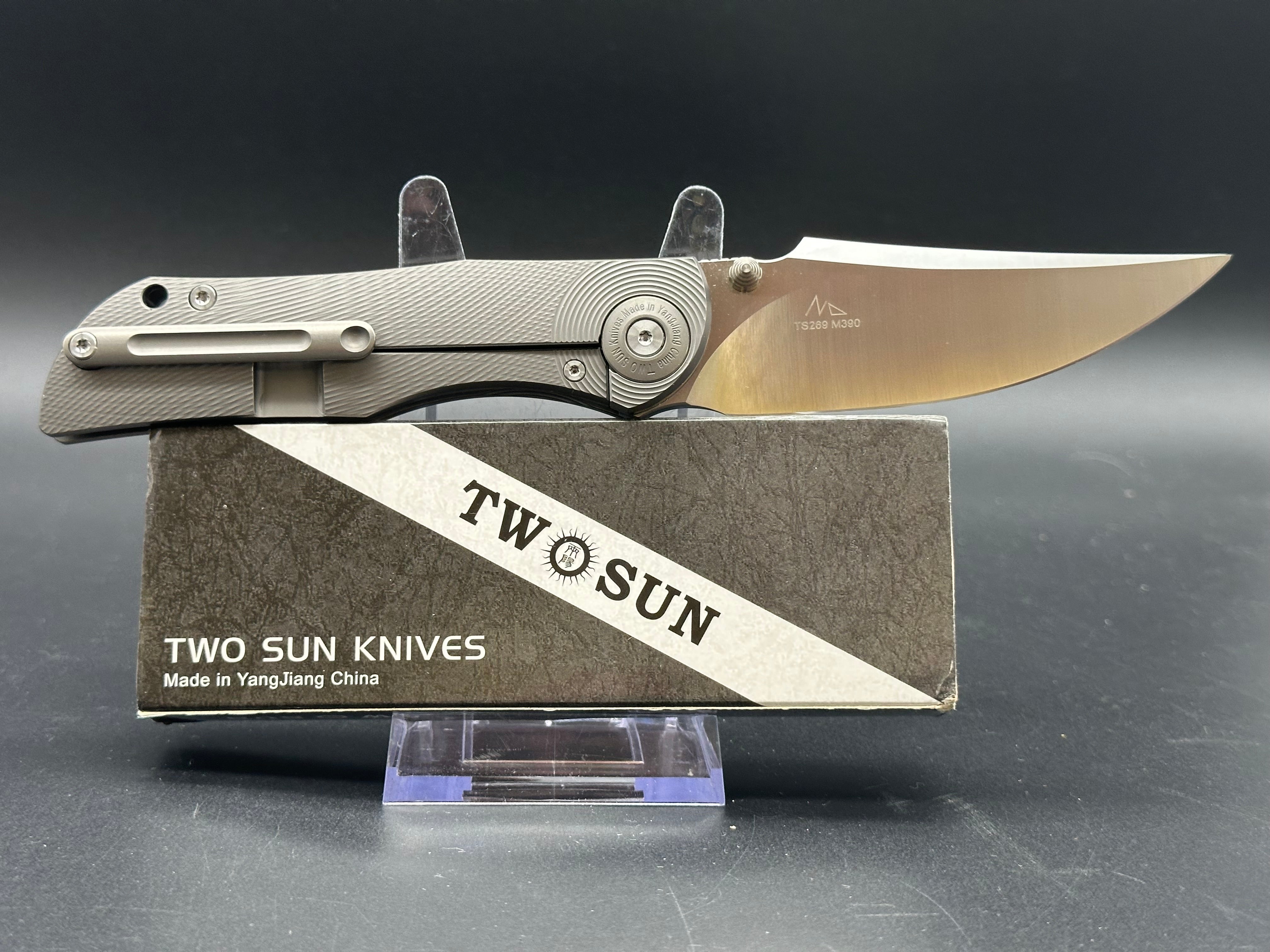 TWOSUN TS269-M390 GRAY TITANIUM HANDLE M390 PLAIN EDGE