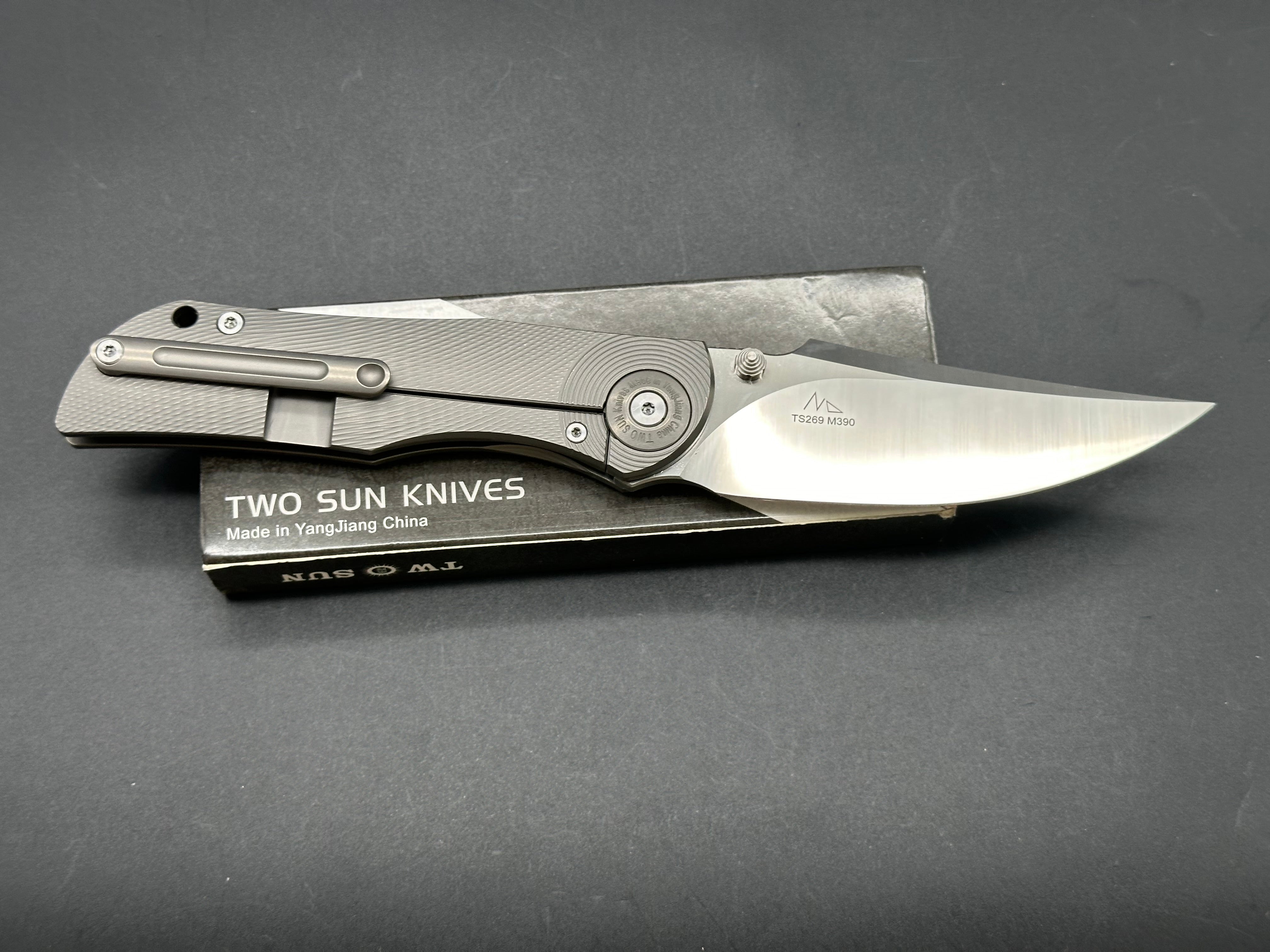 TWOSUN TS269-M390 GRAY TITANIUM HANDLE M390 PLAIN EDGE