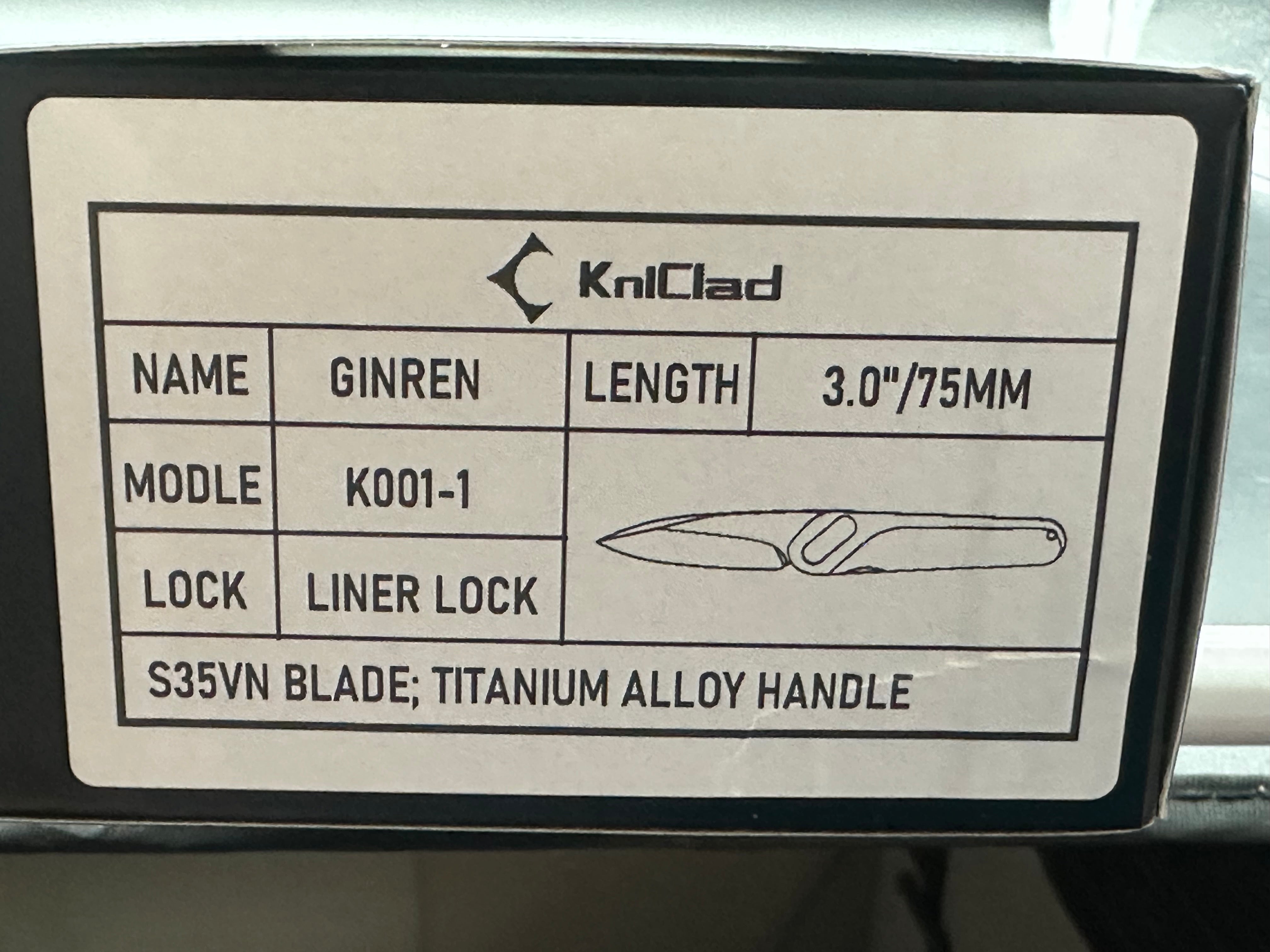 KniClad Ginren 01 titanium handle with S35VN blade / magnetic pivot cover