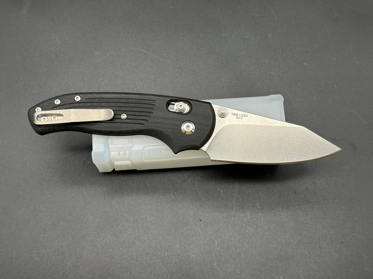 TRM (Three Rivers Manufacturing) Shadow black G10 w/20CV blade