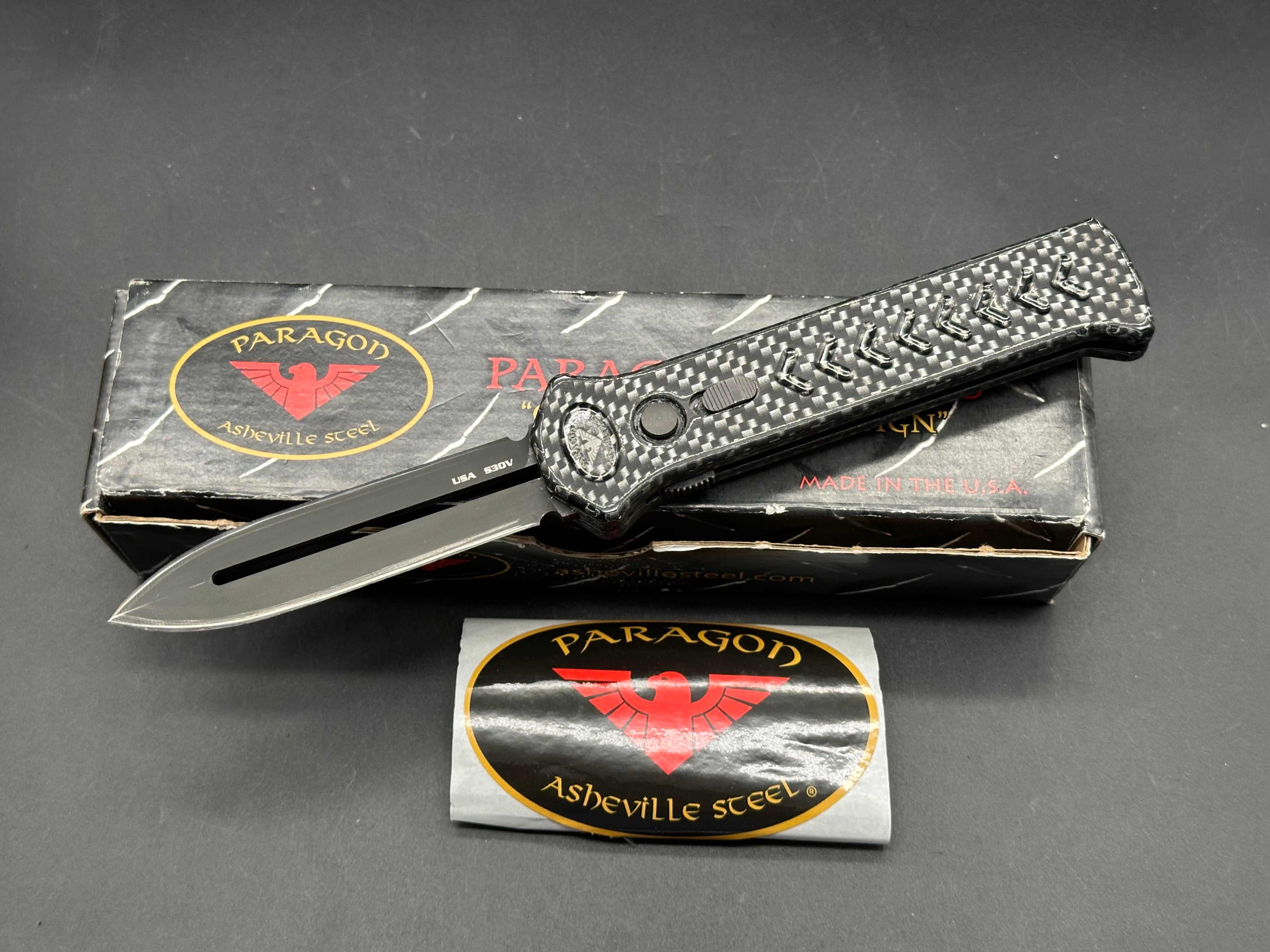 Paragon Para X Automatic OTF Knife Black Aluminum Black and Silver Carbon Fiber