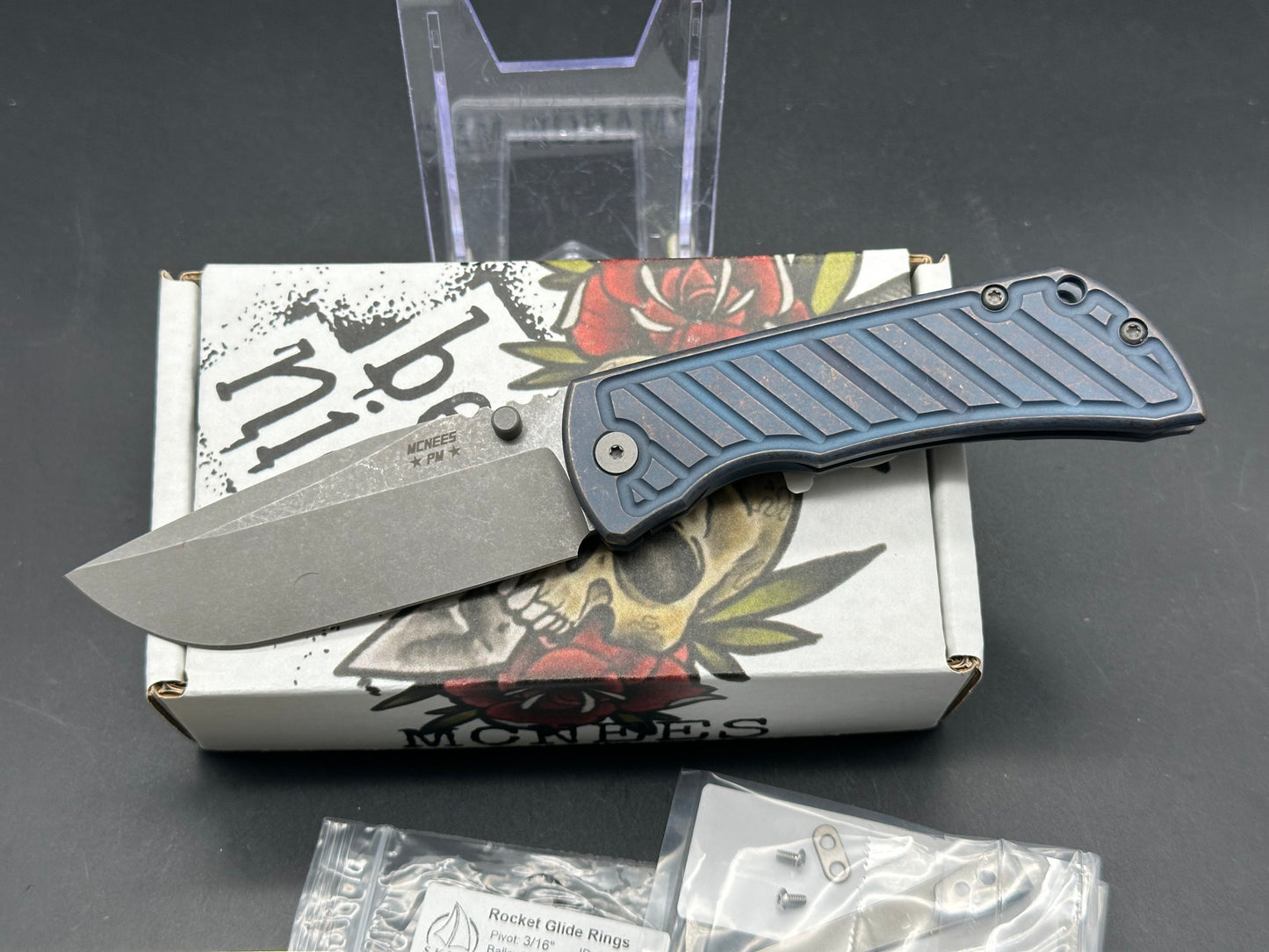 McNees PM Mac 2 3.5" MagnaCut Blade, Atomic Blue/Bronze Fastback Titanium Handle