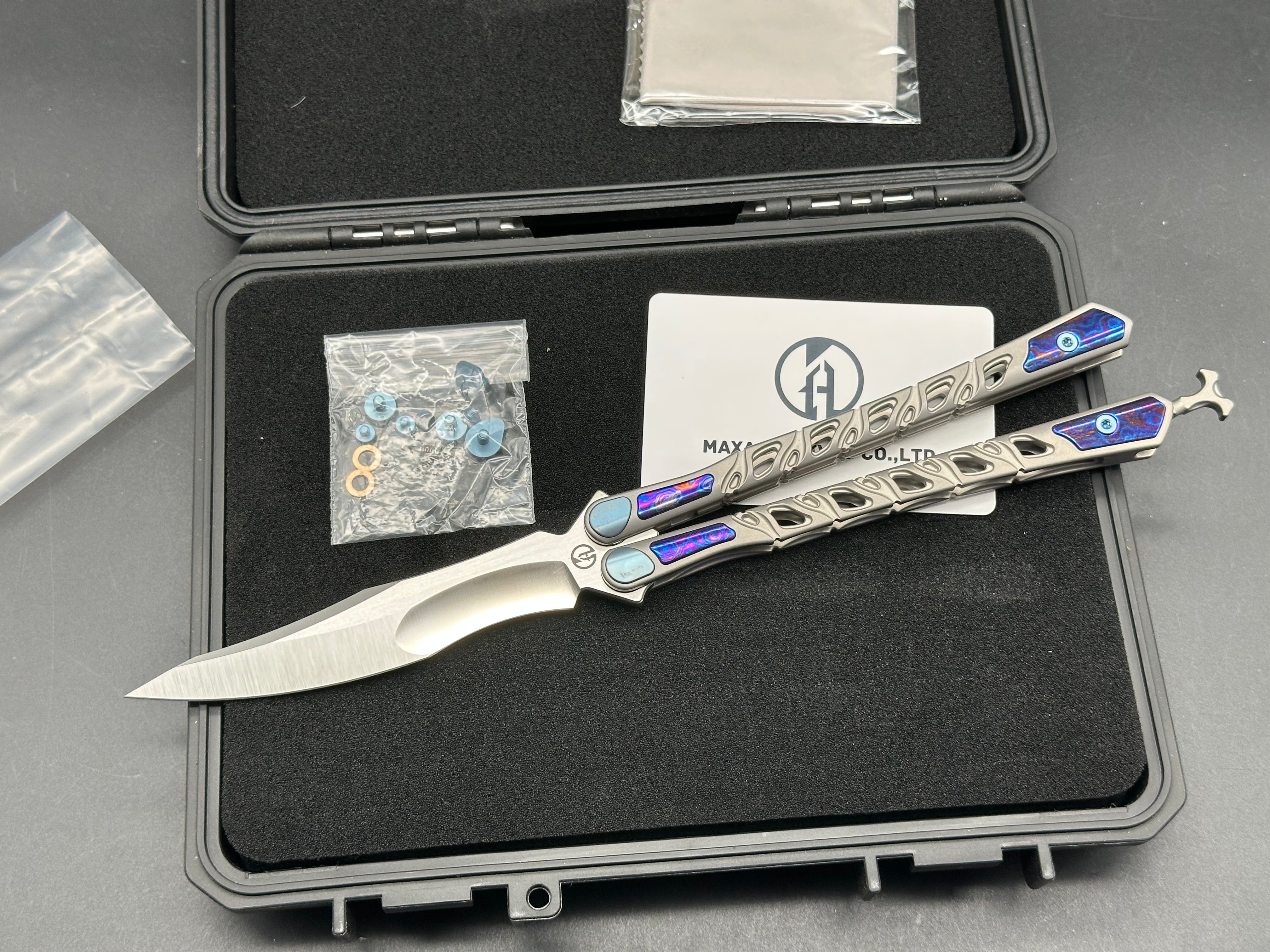 Maxace Skeleton II Balisong M390 Steel Blade Titanium Handles