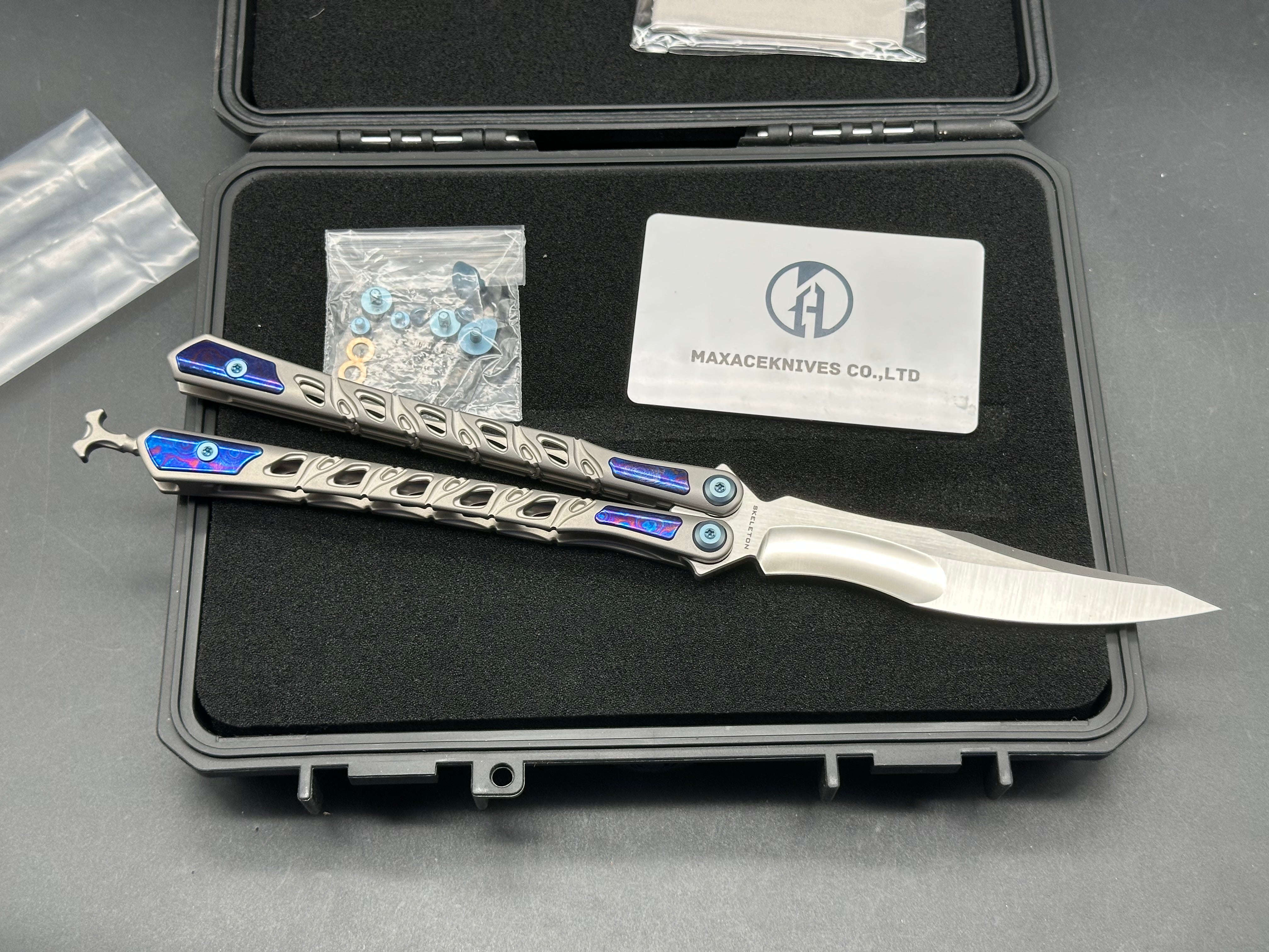 Maxace Skeleton II Balisong M390 Steel Blade Titanium Handles