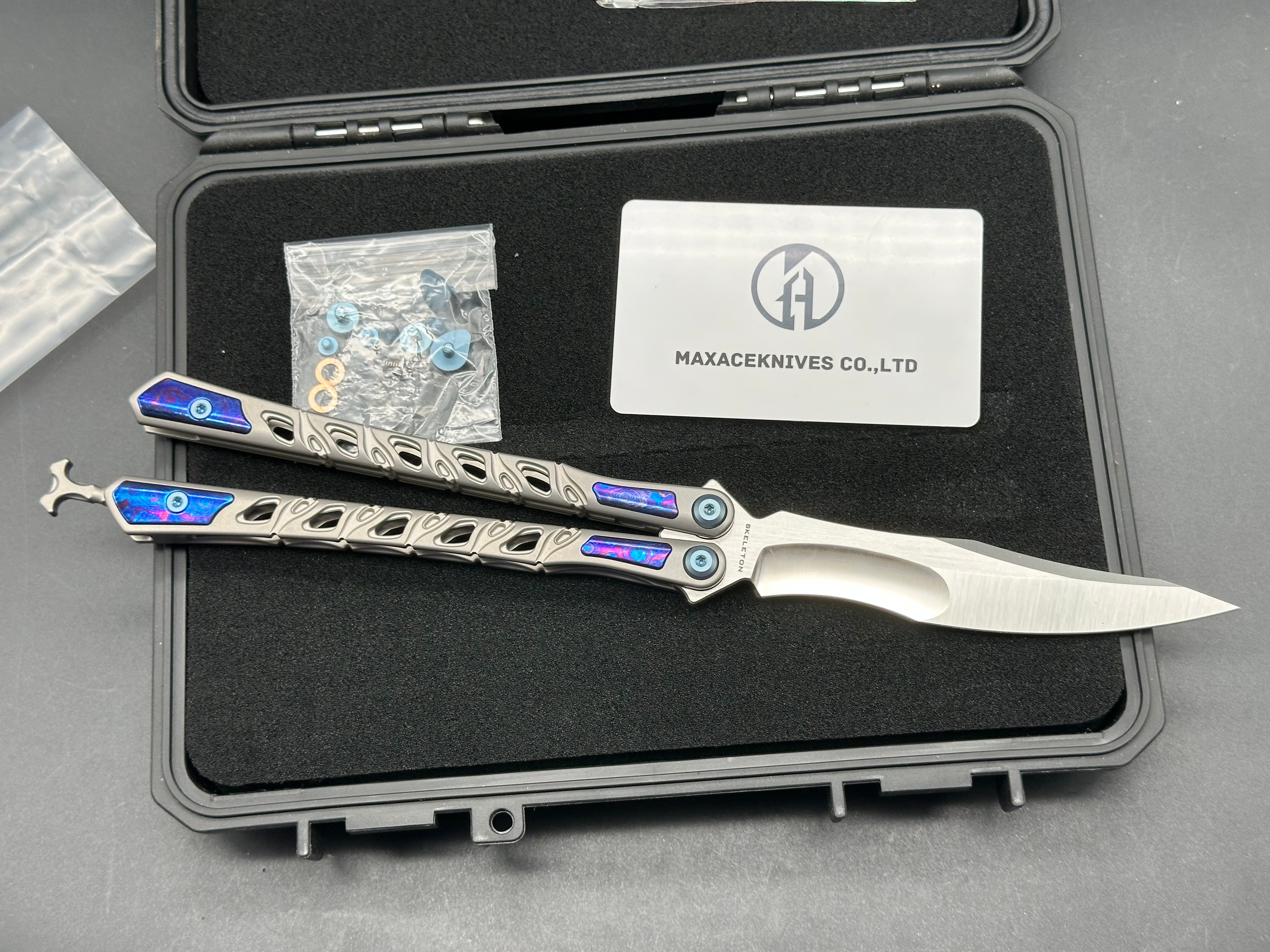 Maxace Skeleton II Balisong M390 Steel Blade Titanium Handles