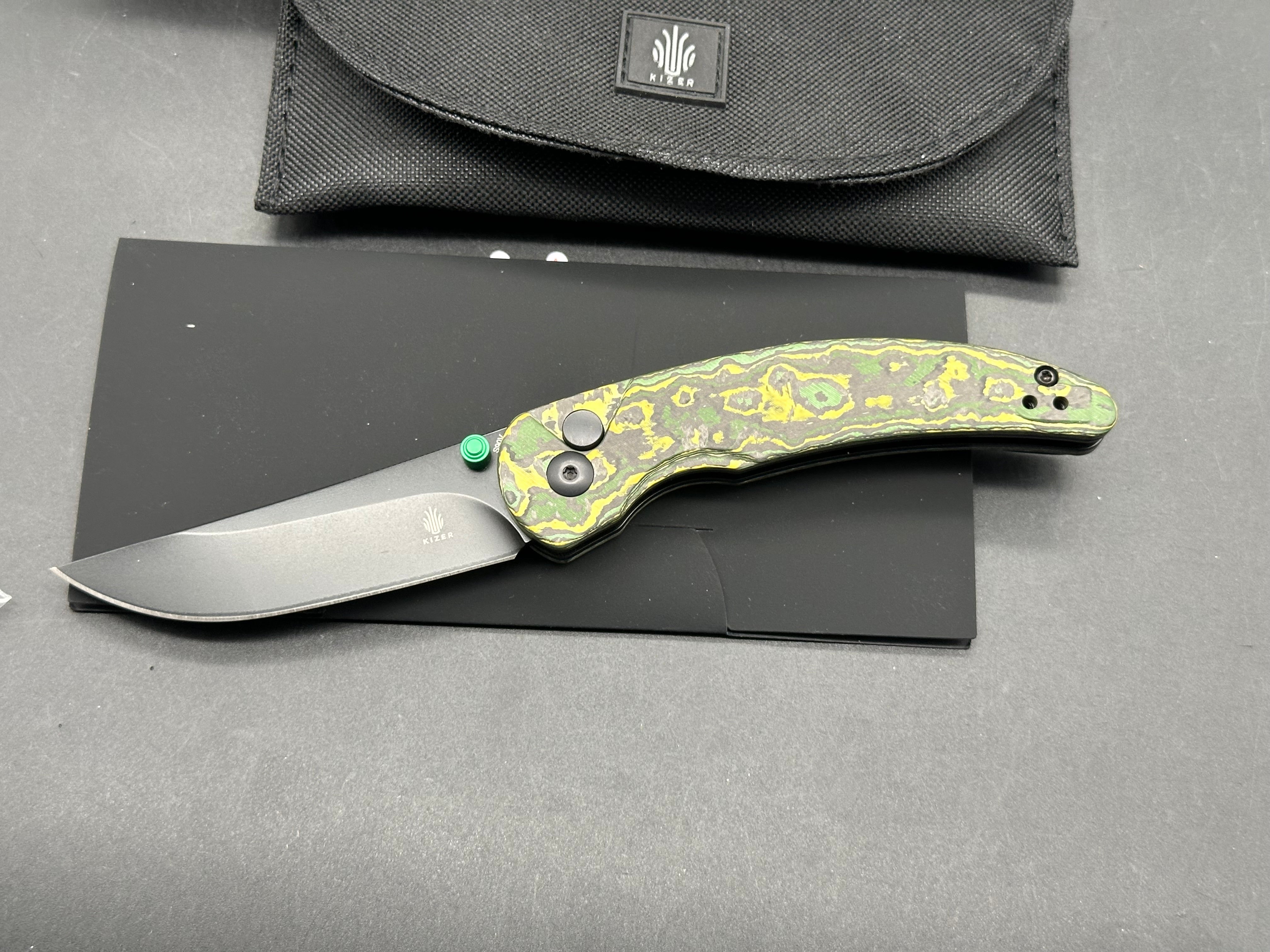 Kizer Chili Pepper Button Lock Knife Toxic Storm Fat Carbon (3" Black)