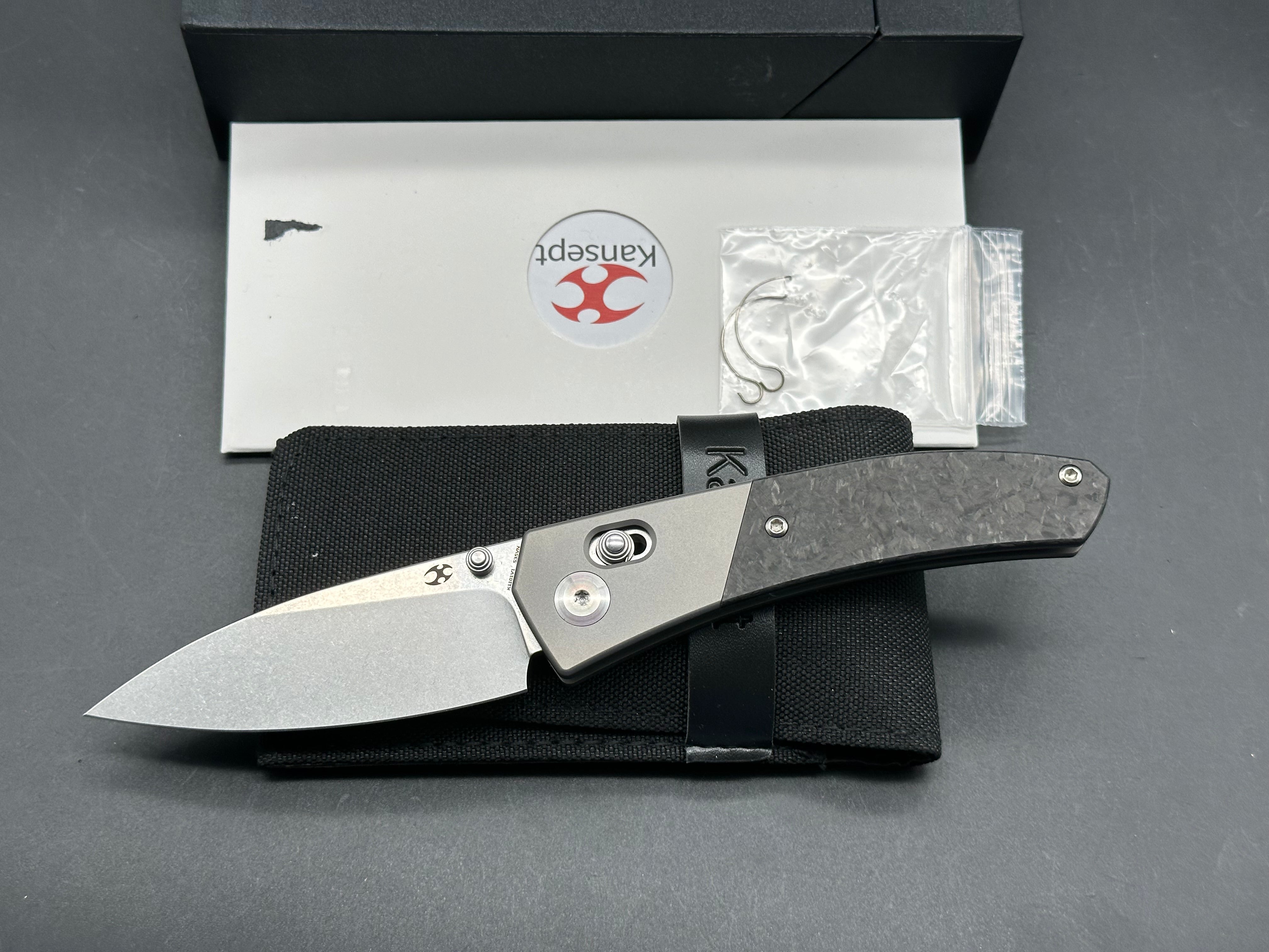 KANSEPT DAKO TITANIUM/SHRED CARBON FIBER HANDLE S35VN PLAIN EDGE STONEWASH FINISH