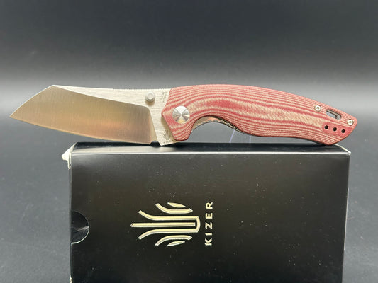 KIZER TOWSER K FOLDING KNIFE RED MICARTA HANDLE 154CM SHEEPSFOOT