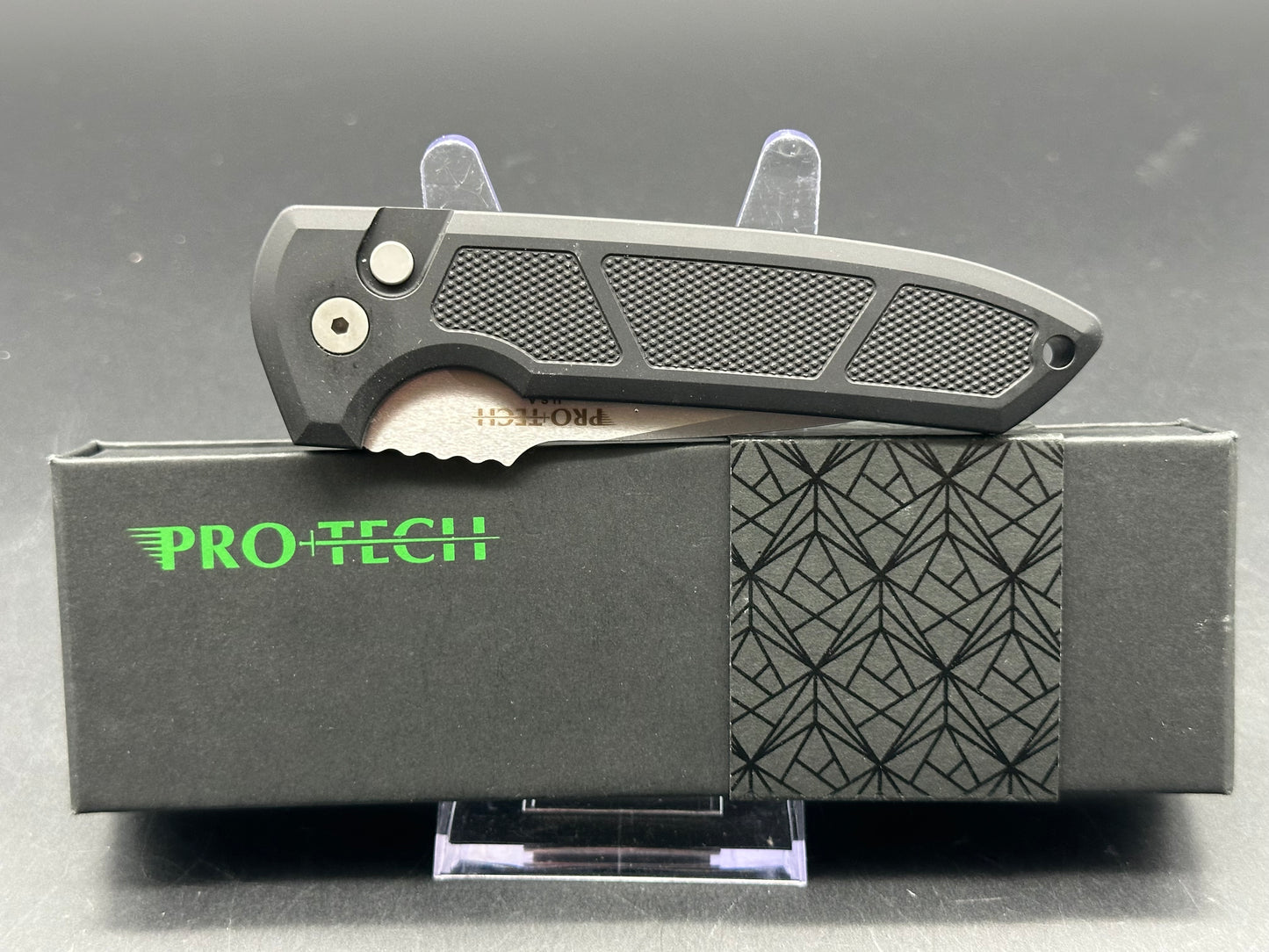 Pro-Tech Les George Rockeye Automatic Knife Black Knurling (3.4" Stonewash)