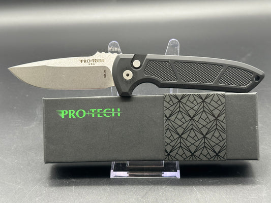 Pro-Tech Les George Rockeye Automatic Knife Black Knurling (3.4" Stonewash)