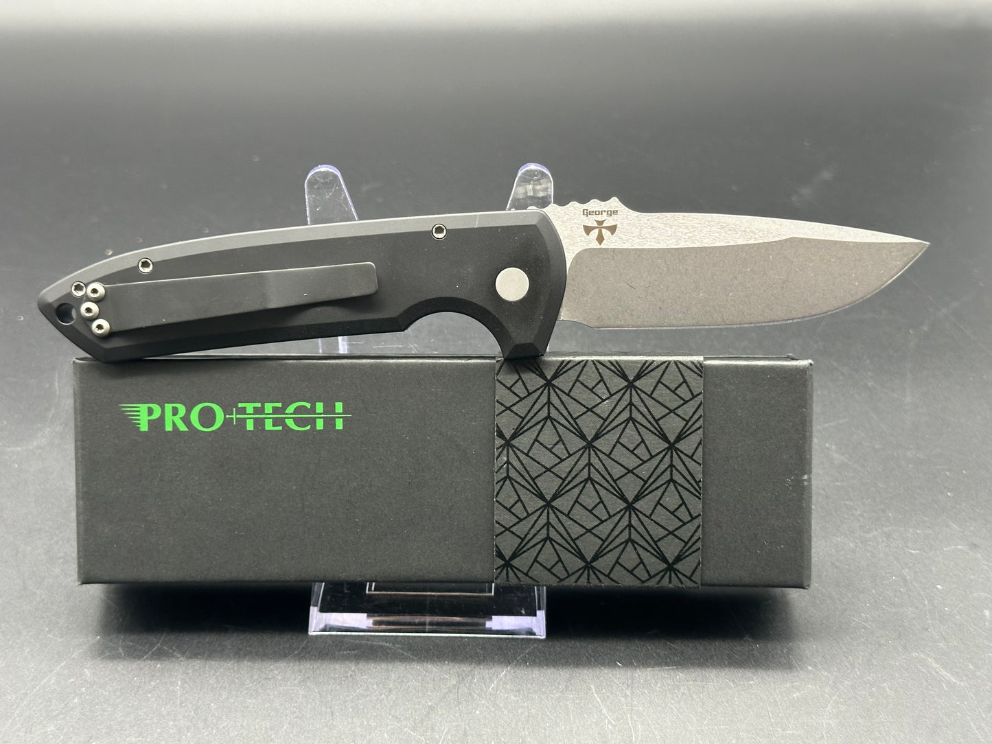 Pro-Tech Les George Rockeye Automatic Knife Black Knurling (3.4" Stonewash)