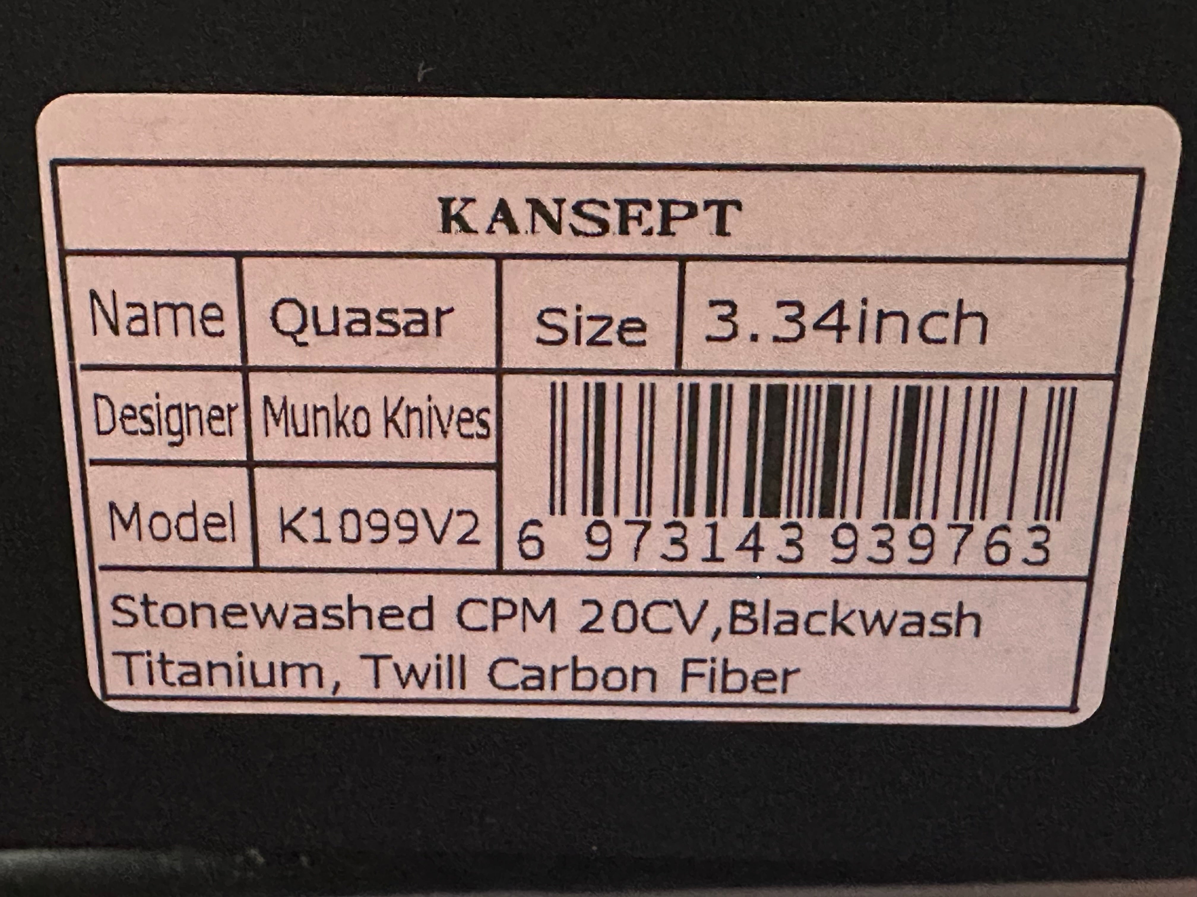 KANSPET QUASAR BLACKWASH TITANIUM/TWILL CARBON FIBER HANDLE 20CV BLADE