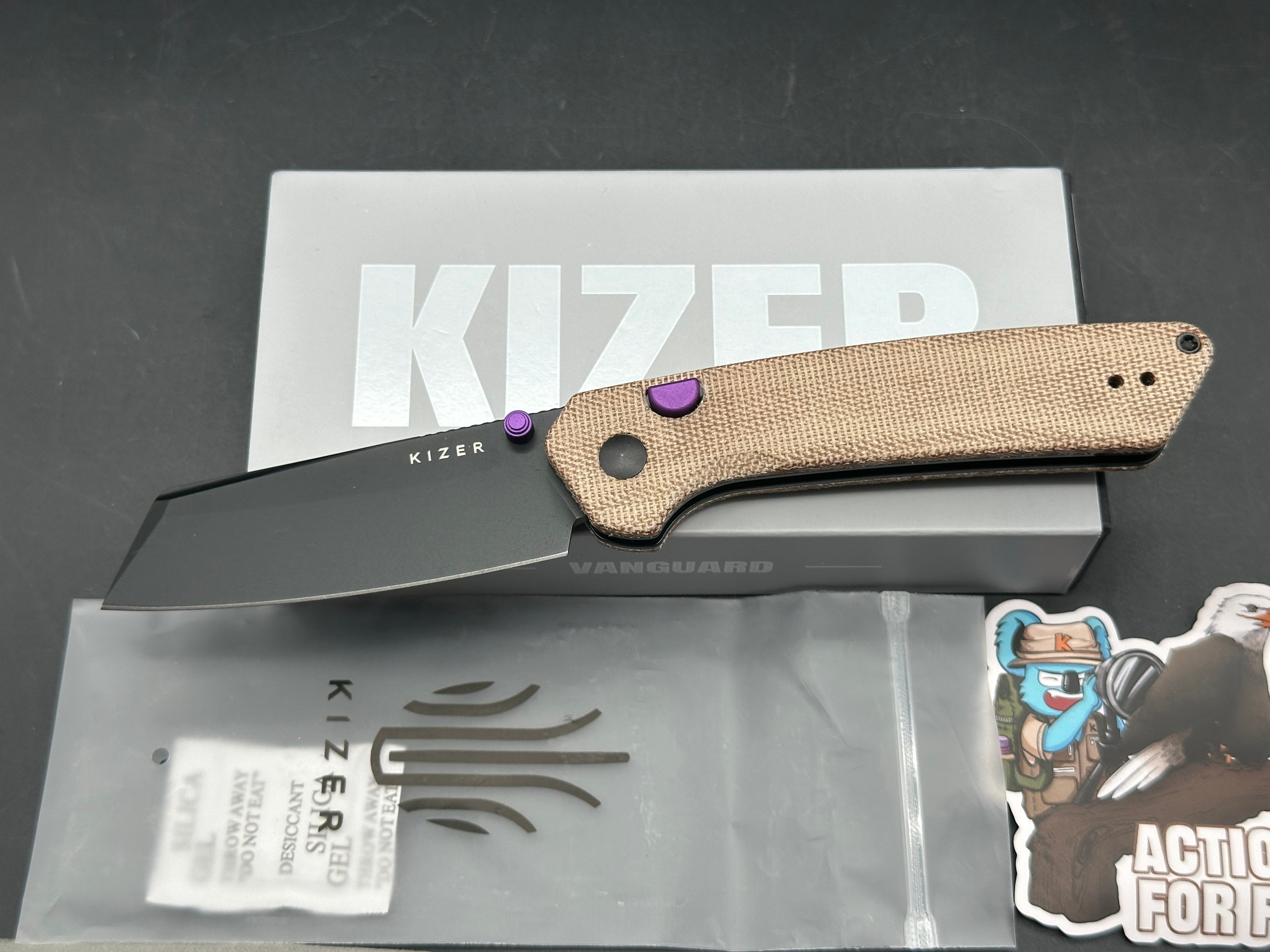 KIZER MADRAC BROWN HANDLE 14C28N SHEEPSFOOT PLAIN EDGE BLACK PVD FINSH