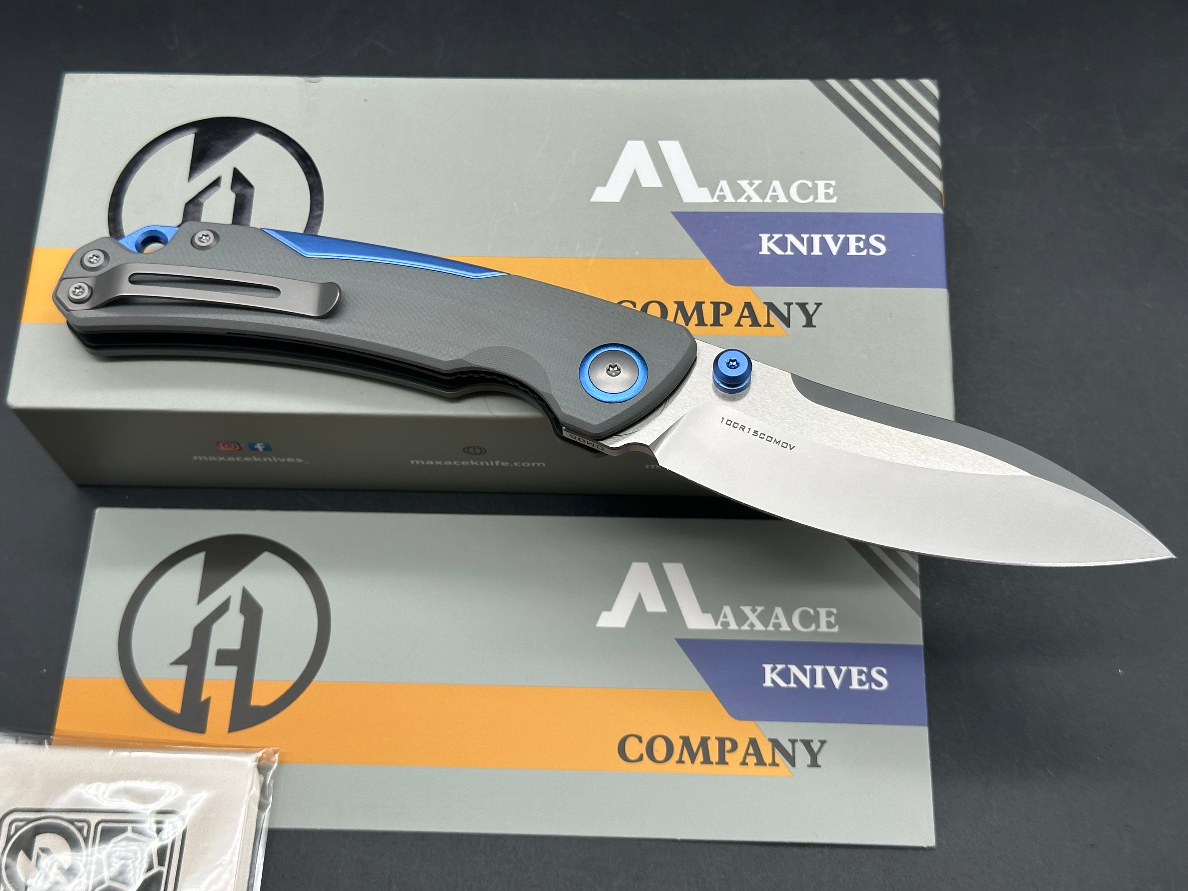 Maxace Toucan grey G10 and 10CR15COMOV blue aluminum spacer
