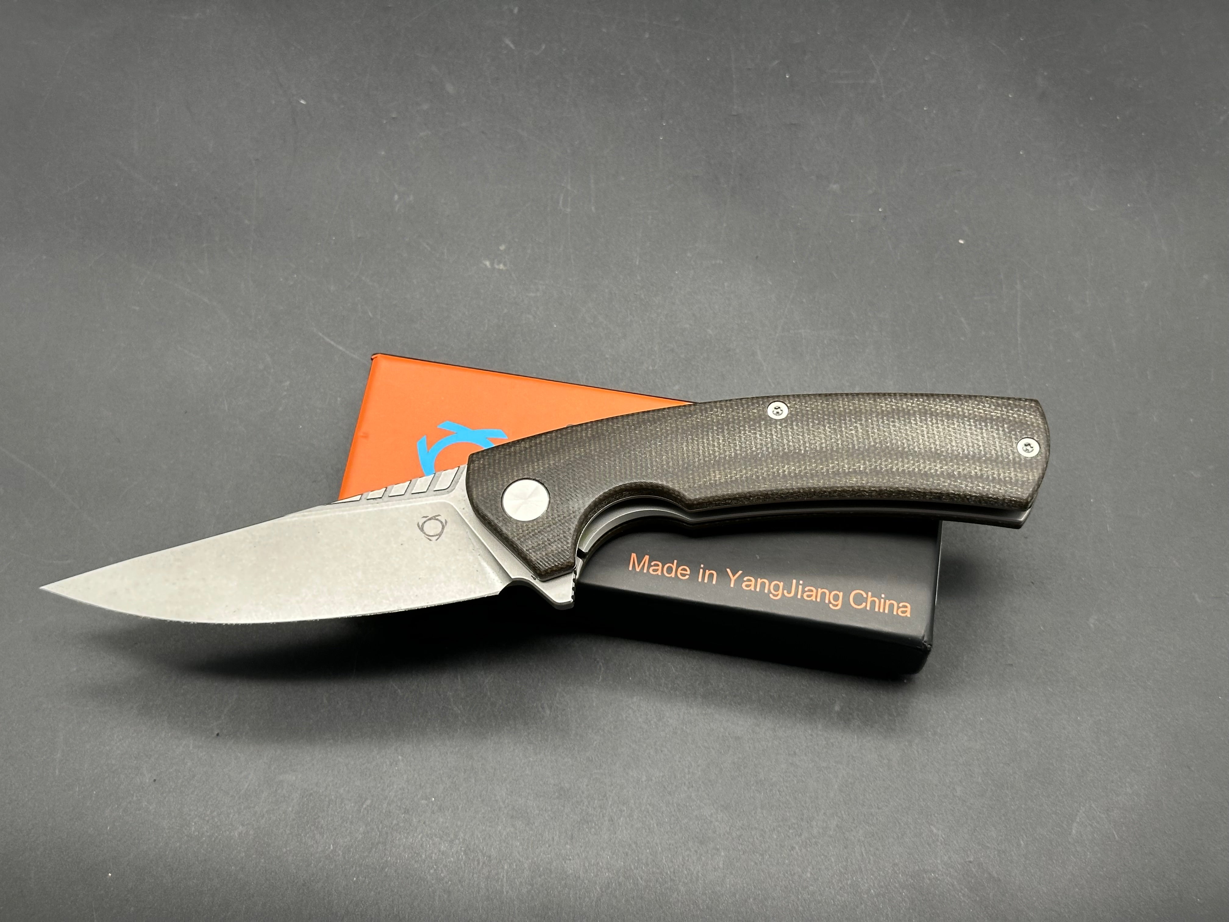 SIXLEAF FOLDING KNIFE BLACK LINEN MICARTA HANDLE D2 PLAIN EDGE SL-08-MICARTA