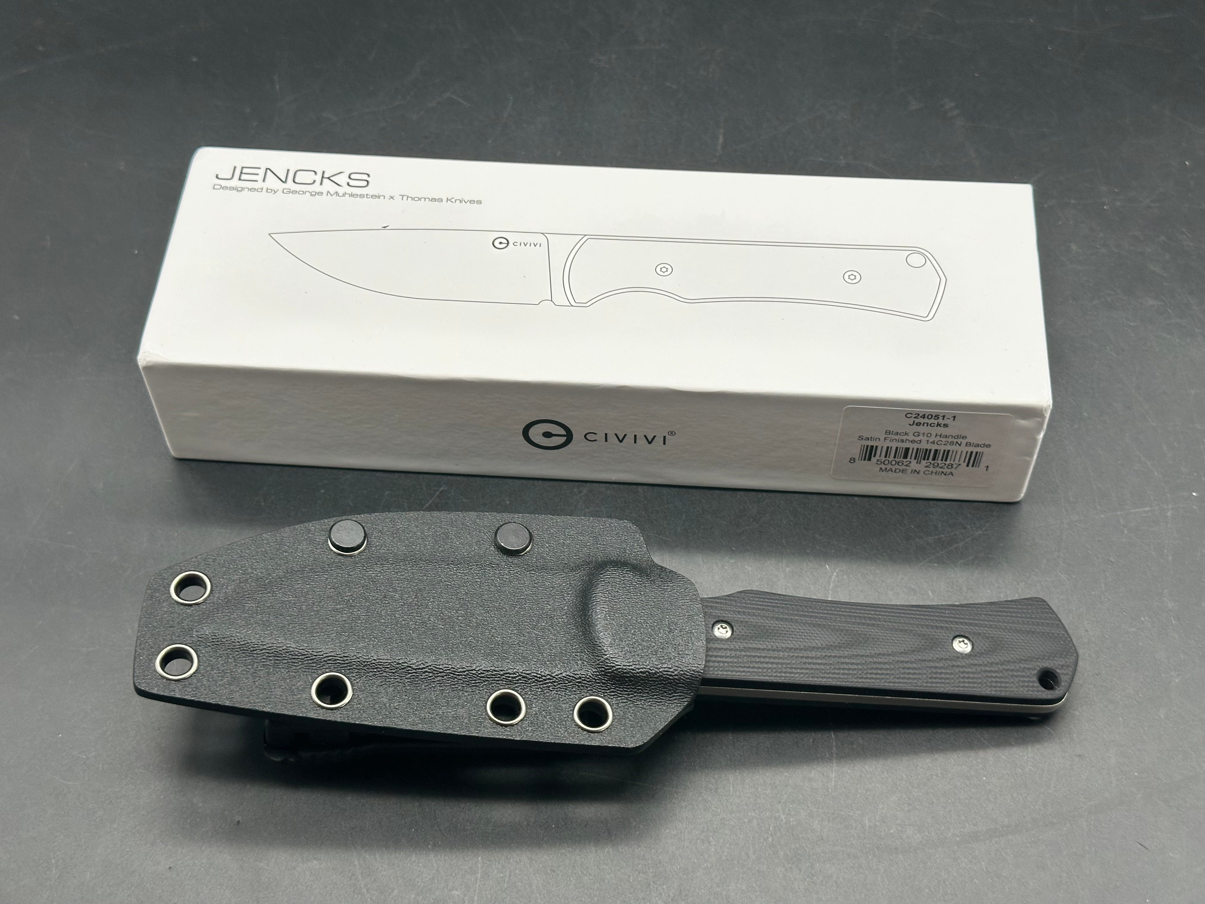 CIVIVI JENCKS FIXED BLADE KNIFE BLACK G10 HANDLE 14C28N PLAIN EDGE