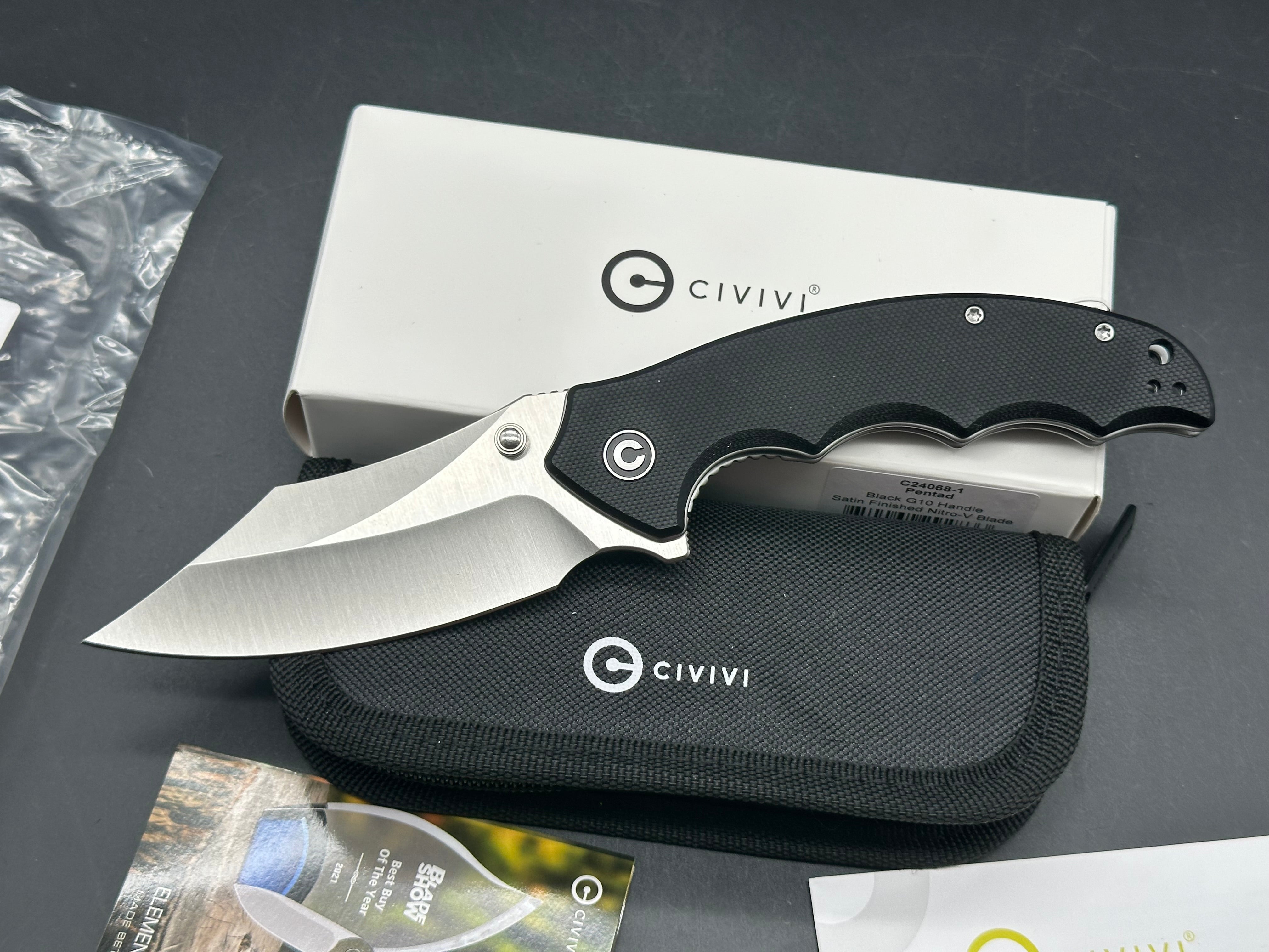 CIVIVI PENTAD FOLDING KNIFE BLACK G10 HANDLE NITRO-V PLAIN EDGE