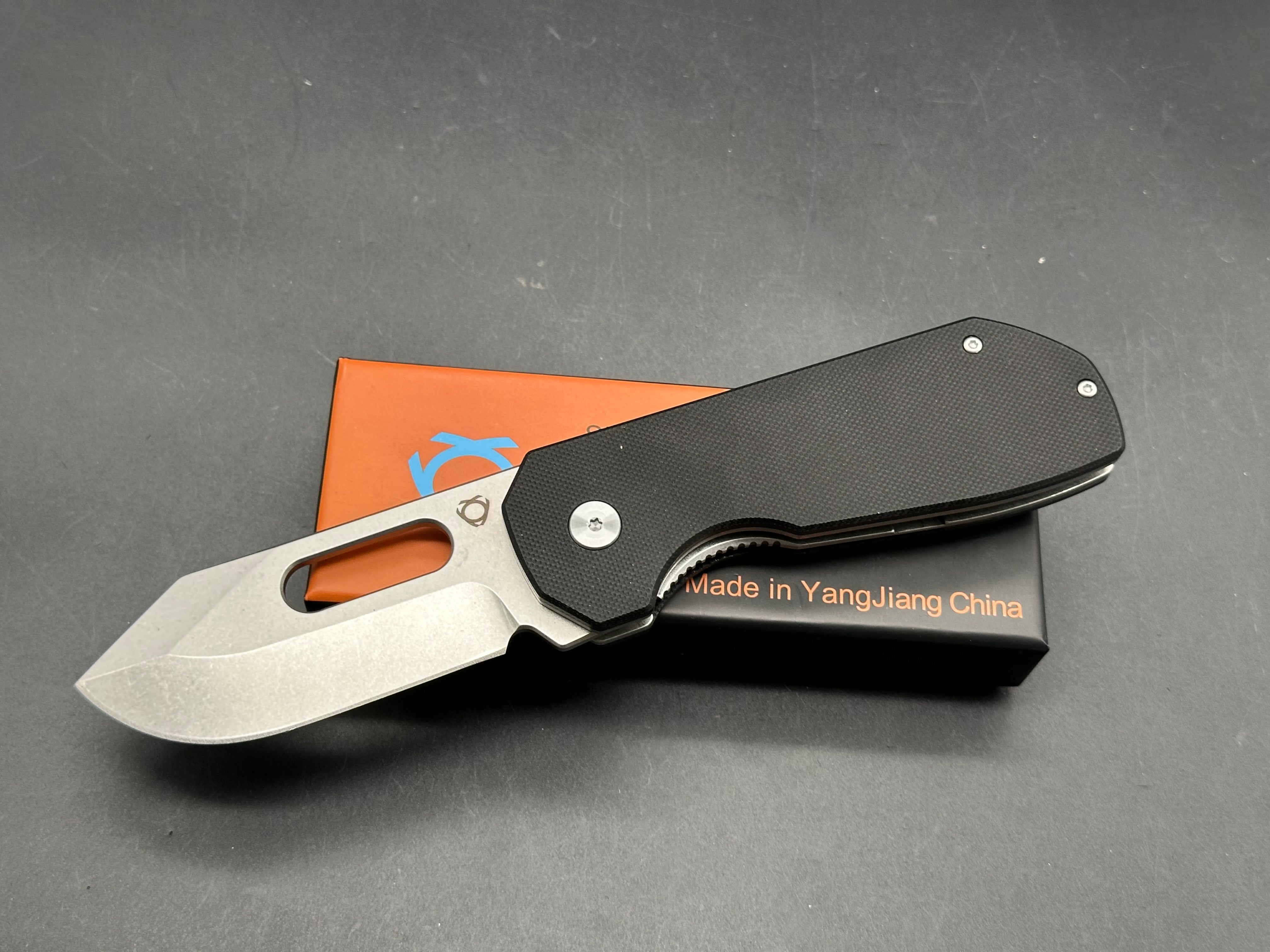 SIXLEAF SL-38 FOLDING KNIFE BLACK G10 HANDLE M390 PLAIN EDGE STONEWASH FINISH