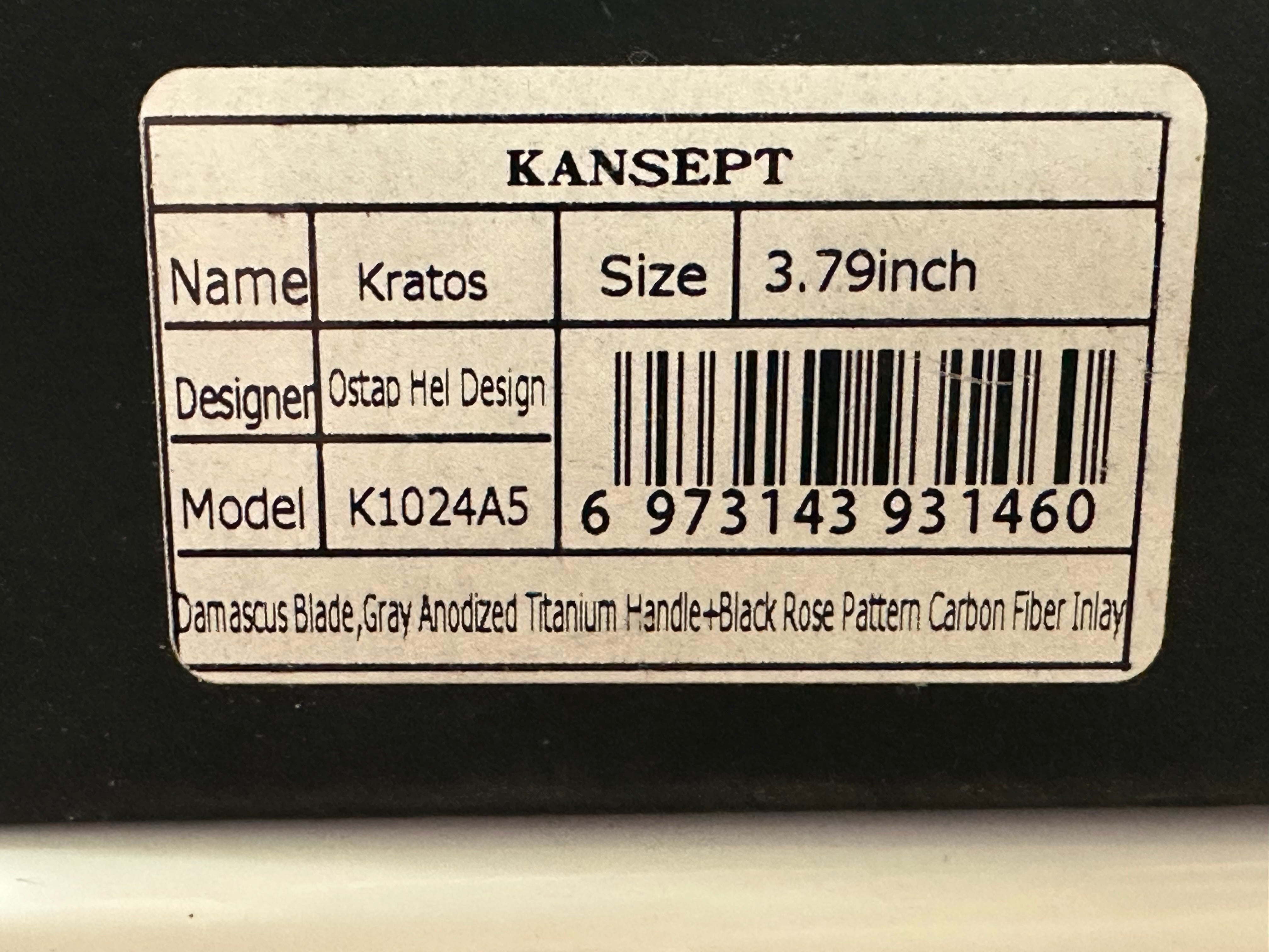Kansept Knives Kratos Frame Lock Knife Carbon Fiber/Ti (3.75" Damascus)