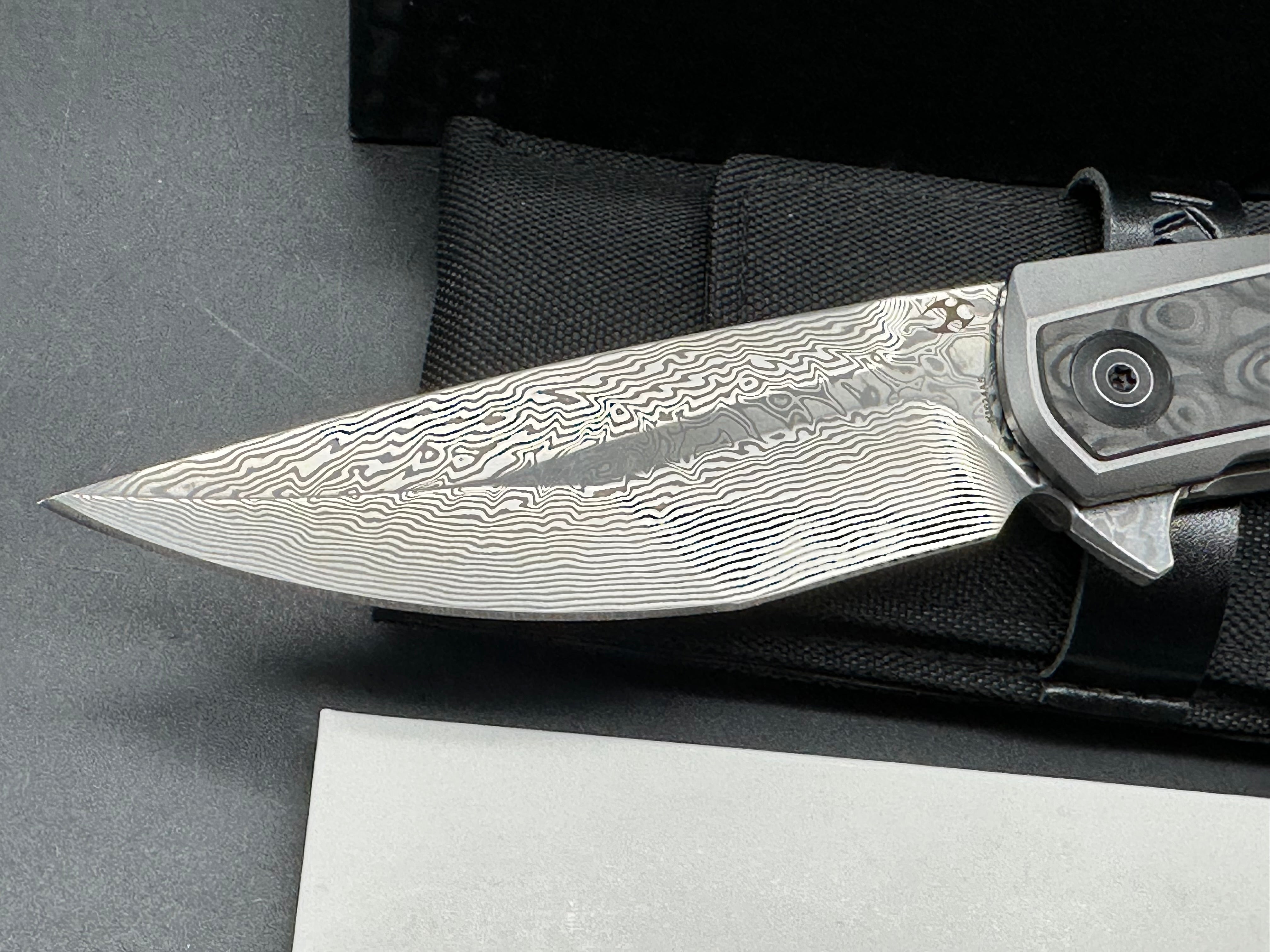 Kansept Knives Kratos Frame Lock Knife Carbon Fiber/Ti (3.75" Damascus)