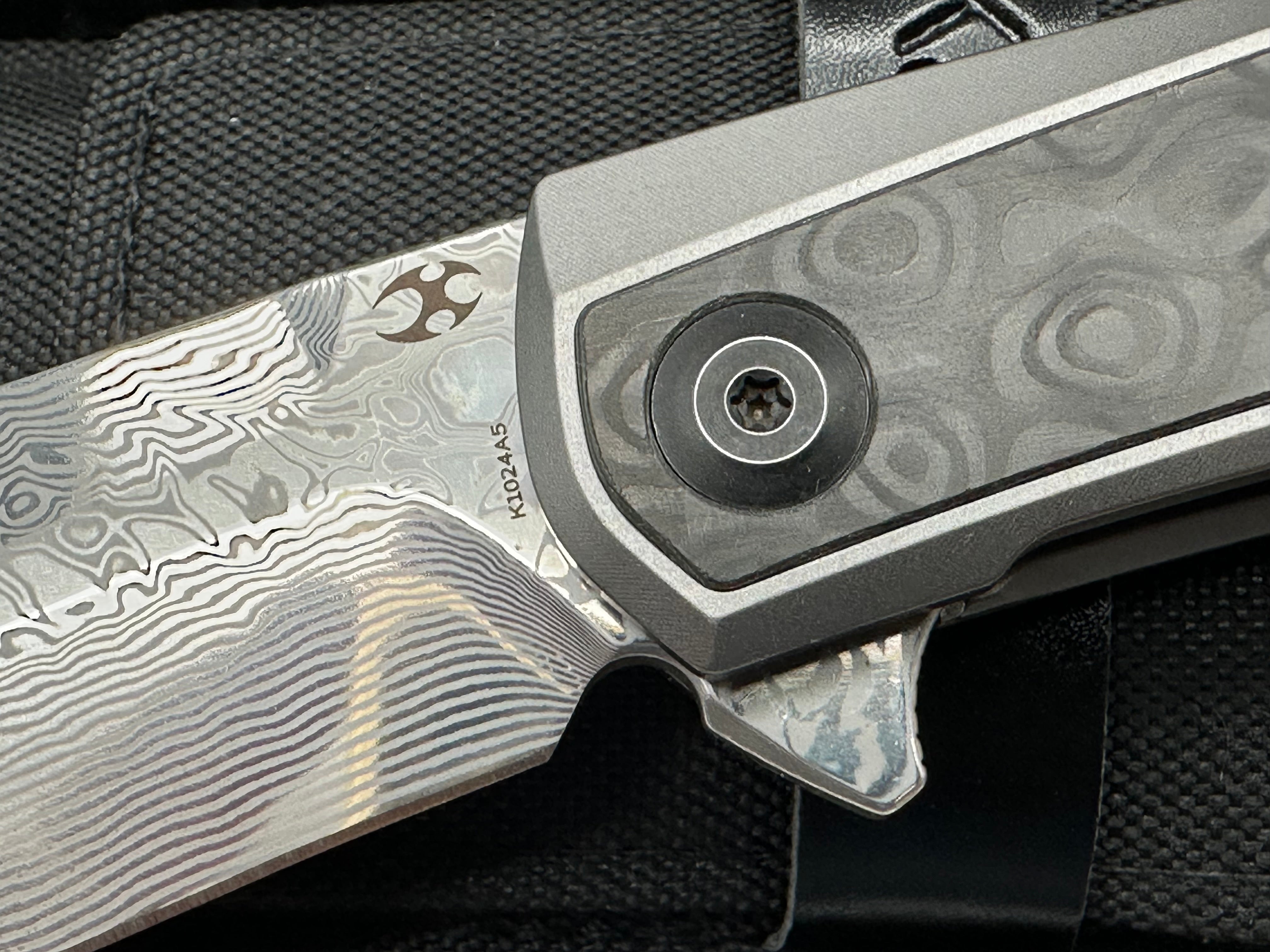 Kansept Knives Kratos Frame Lock Knife Carbon Fiber/Ti (3.75" Damascus)