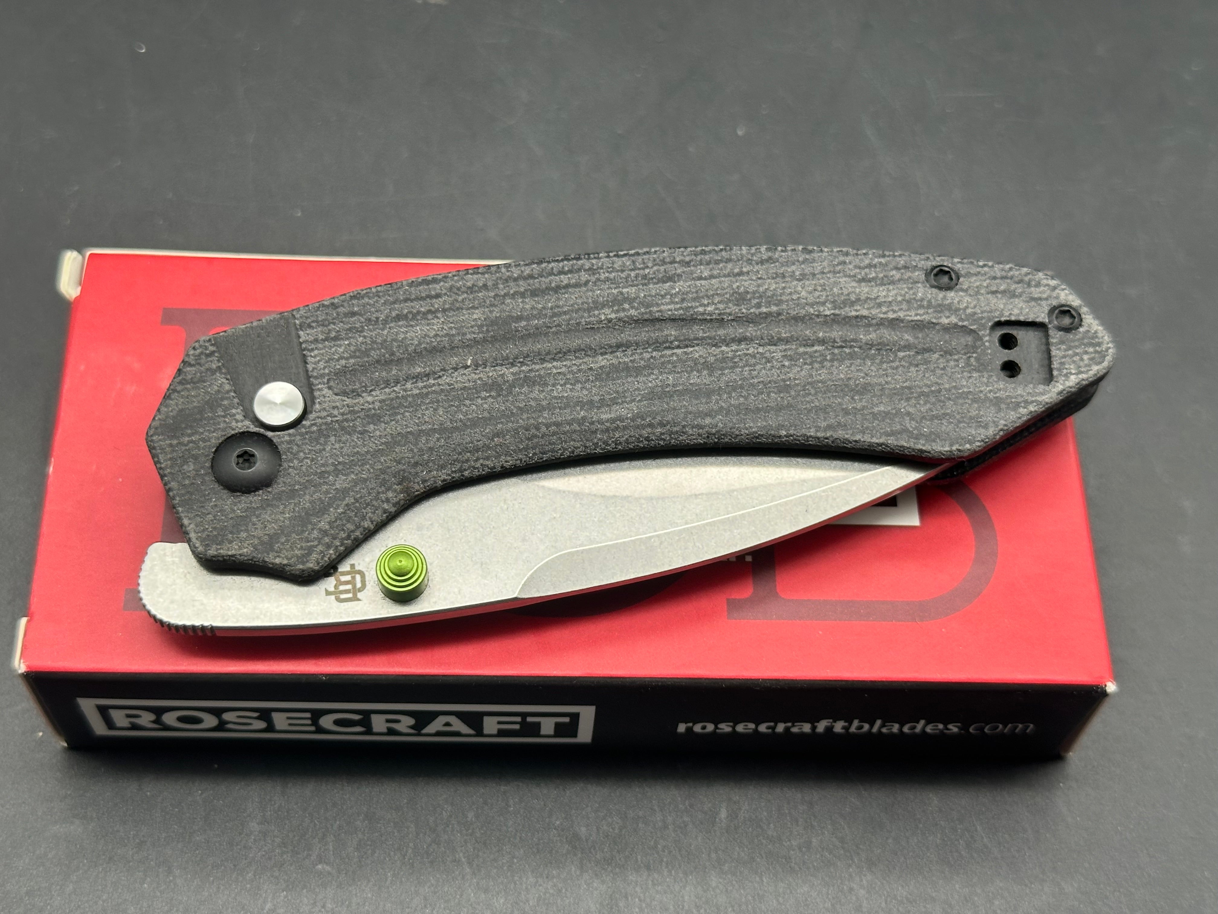 RoseCraft Blades Bowfin button lock micarta
