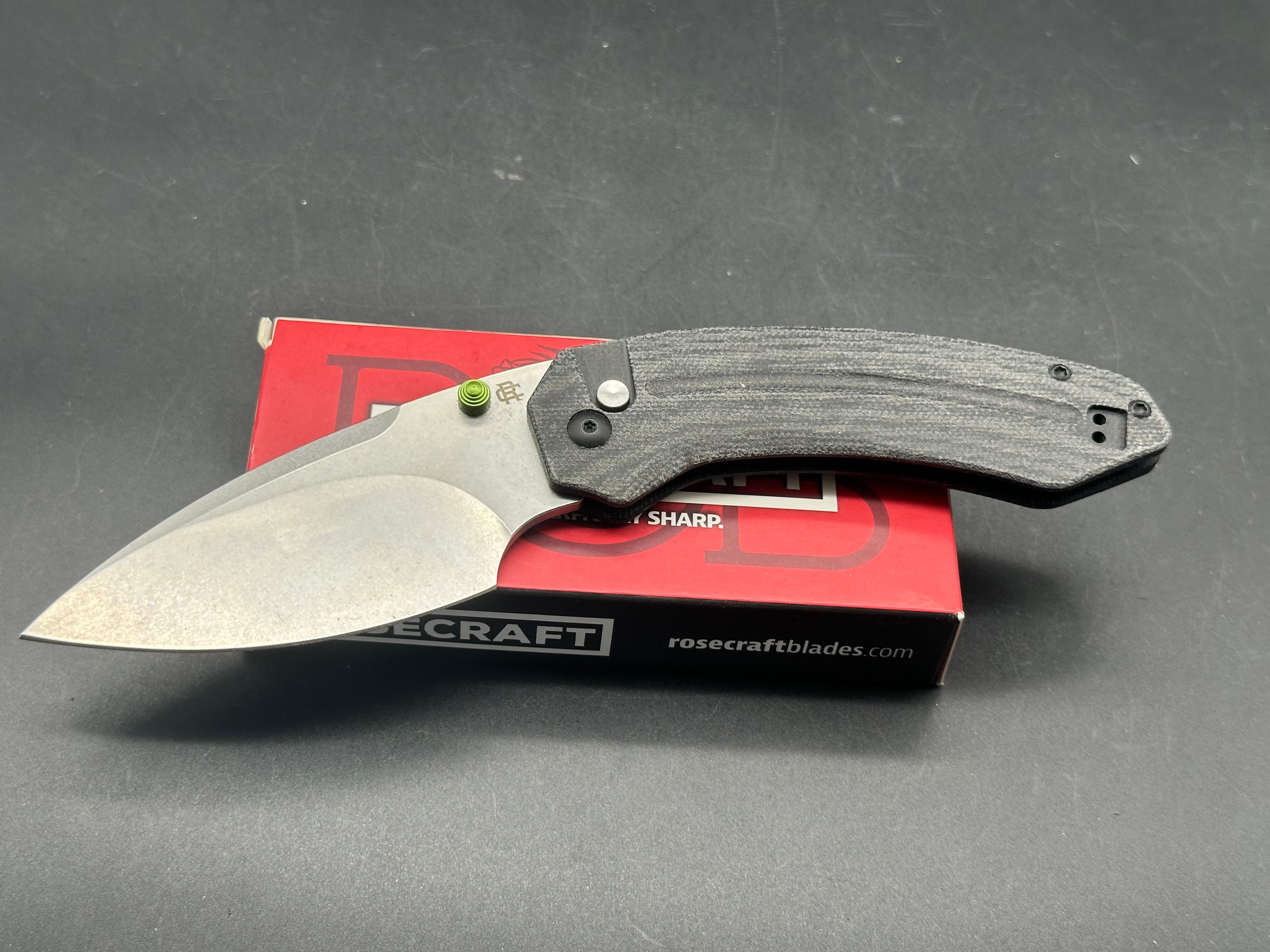 RoseCraft Blades Bowfin button lock micarta